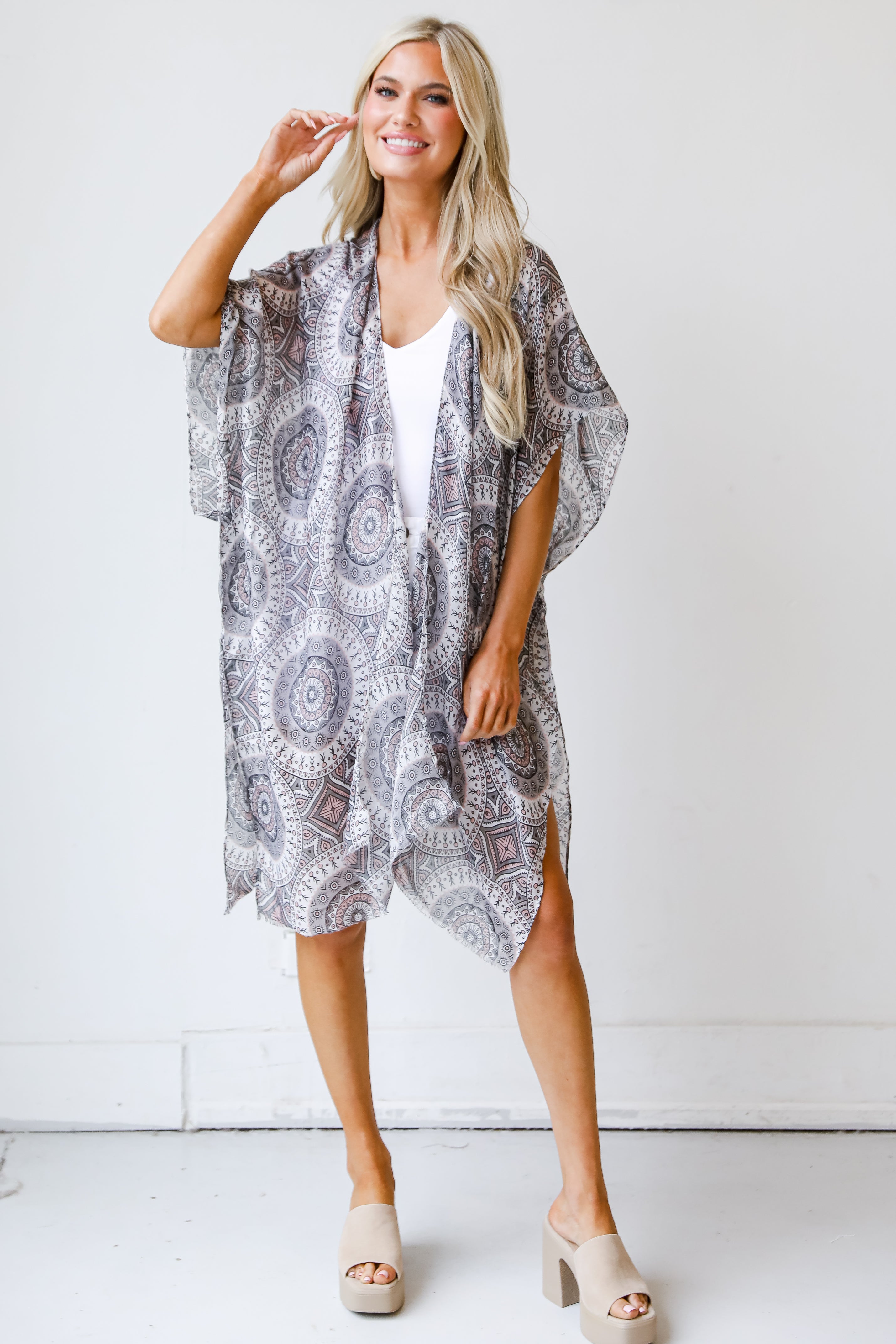 grey Kimono front view