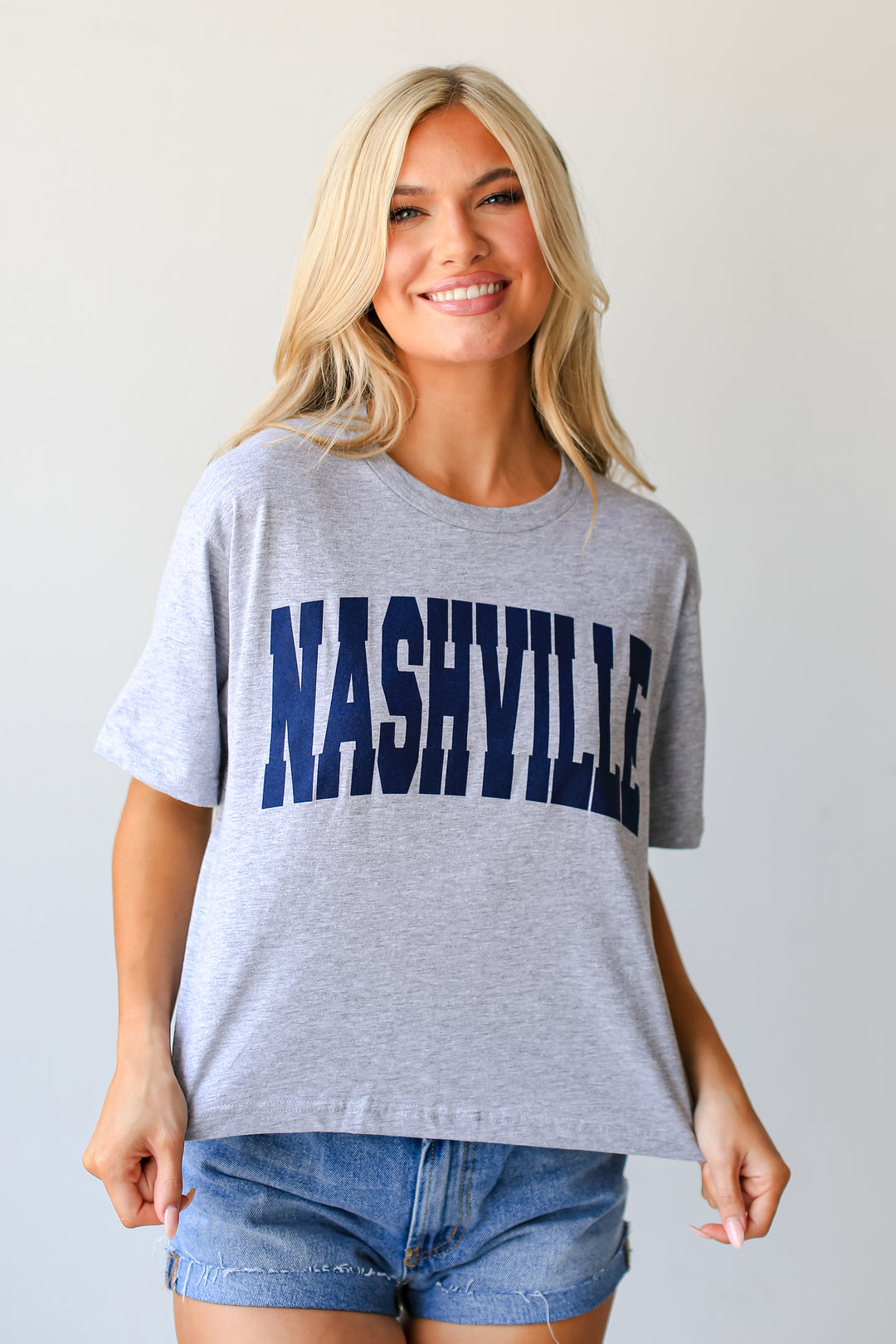 Heather Grey Nashville Cropped Tee front view