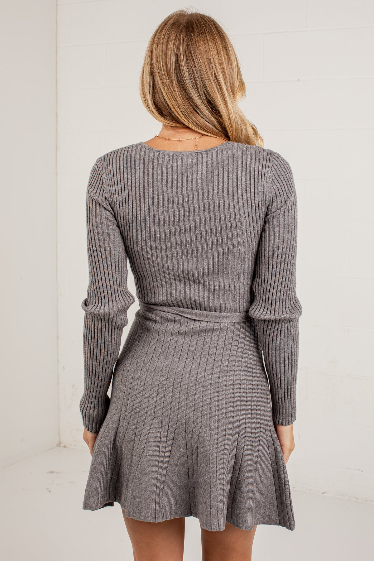 Chic By Choice Grey Ribbed Wrap Knit Mini Dress