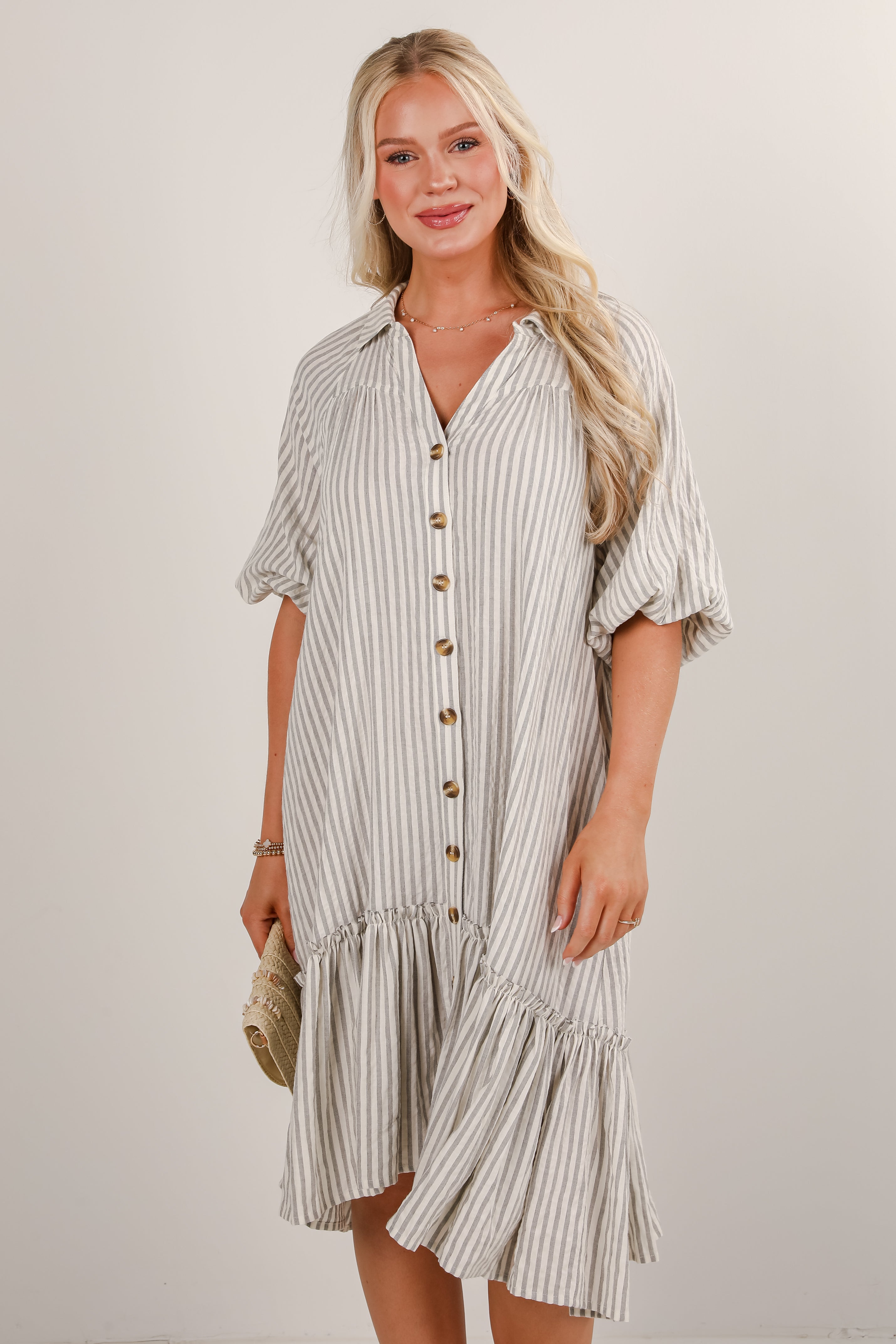 Prettiest Invite Striped Seersucker Midi Dress