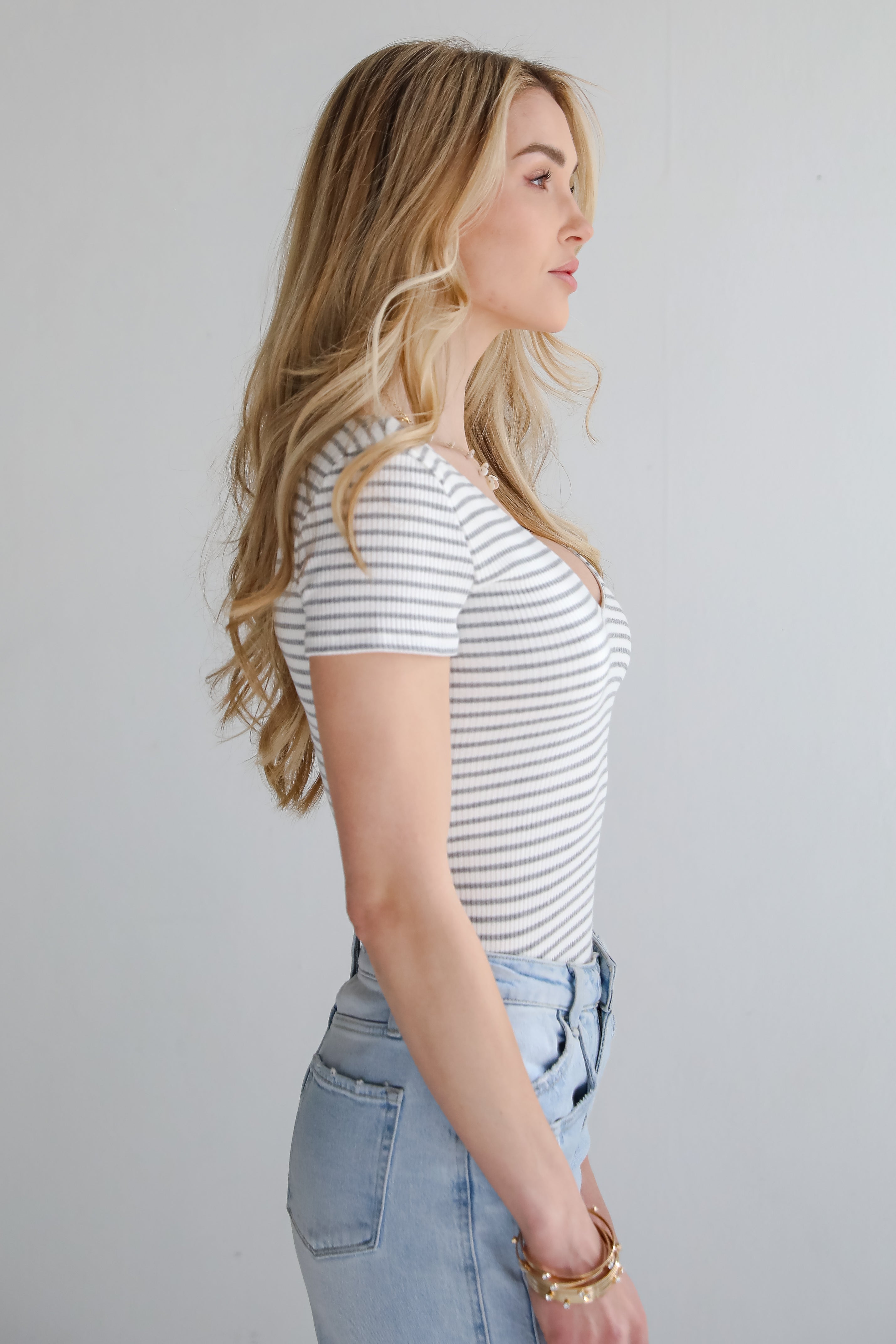 Cool Instincts Light Grey Striped Bodysuit