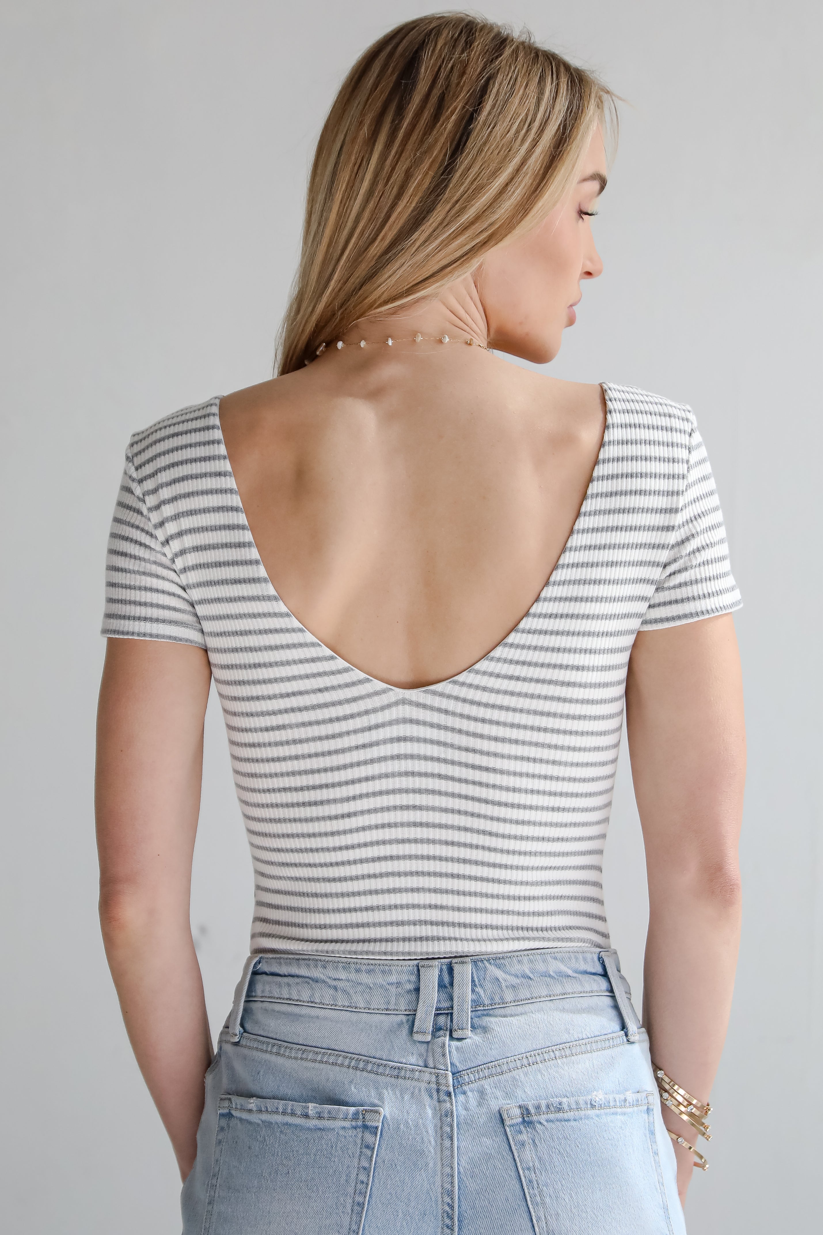 Cool Instincts Light Grey Striped Bodysuit