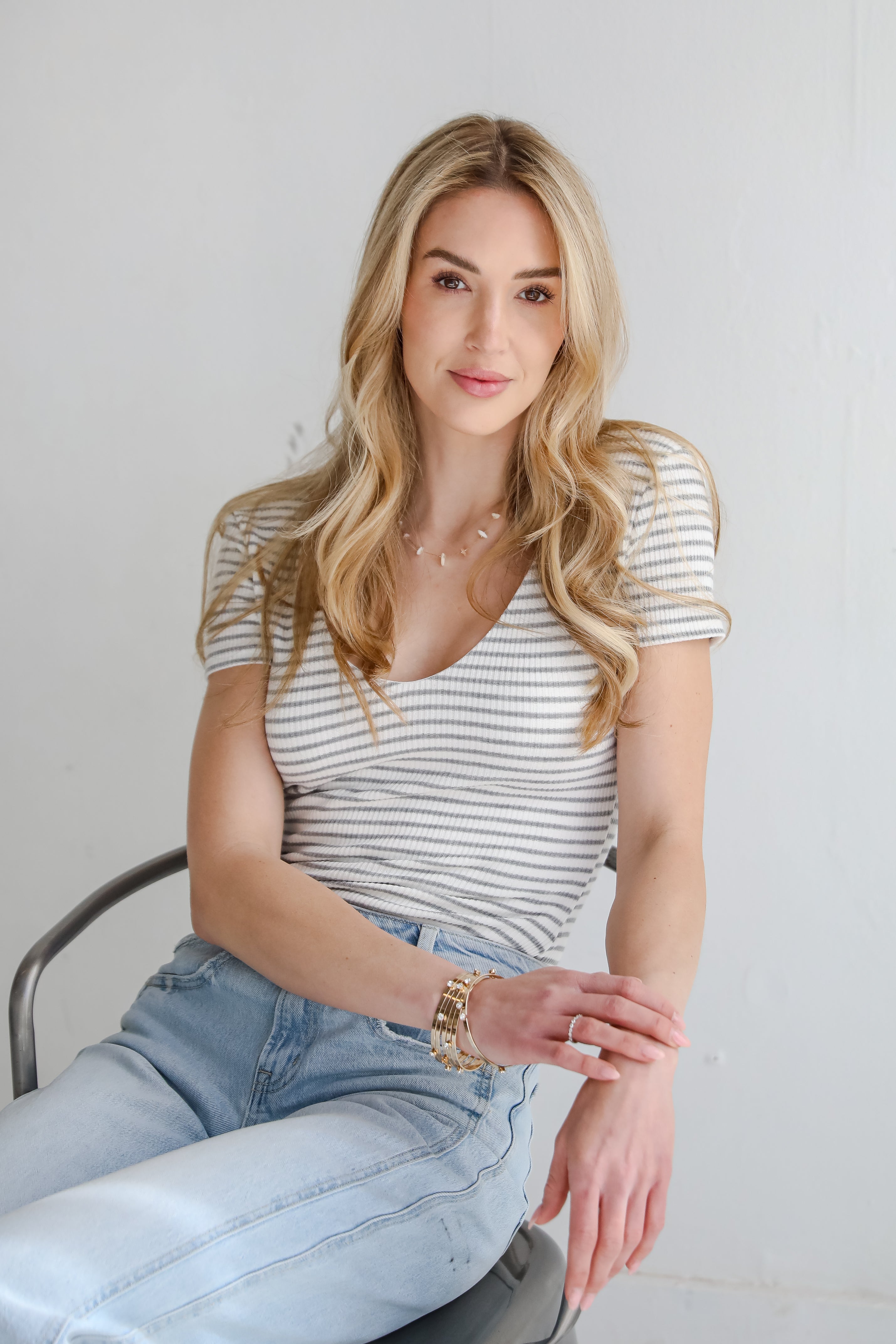 Cool Instincts Light Grey Striped Bodysuit