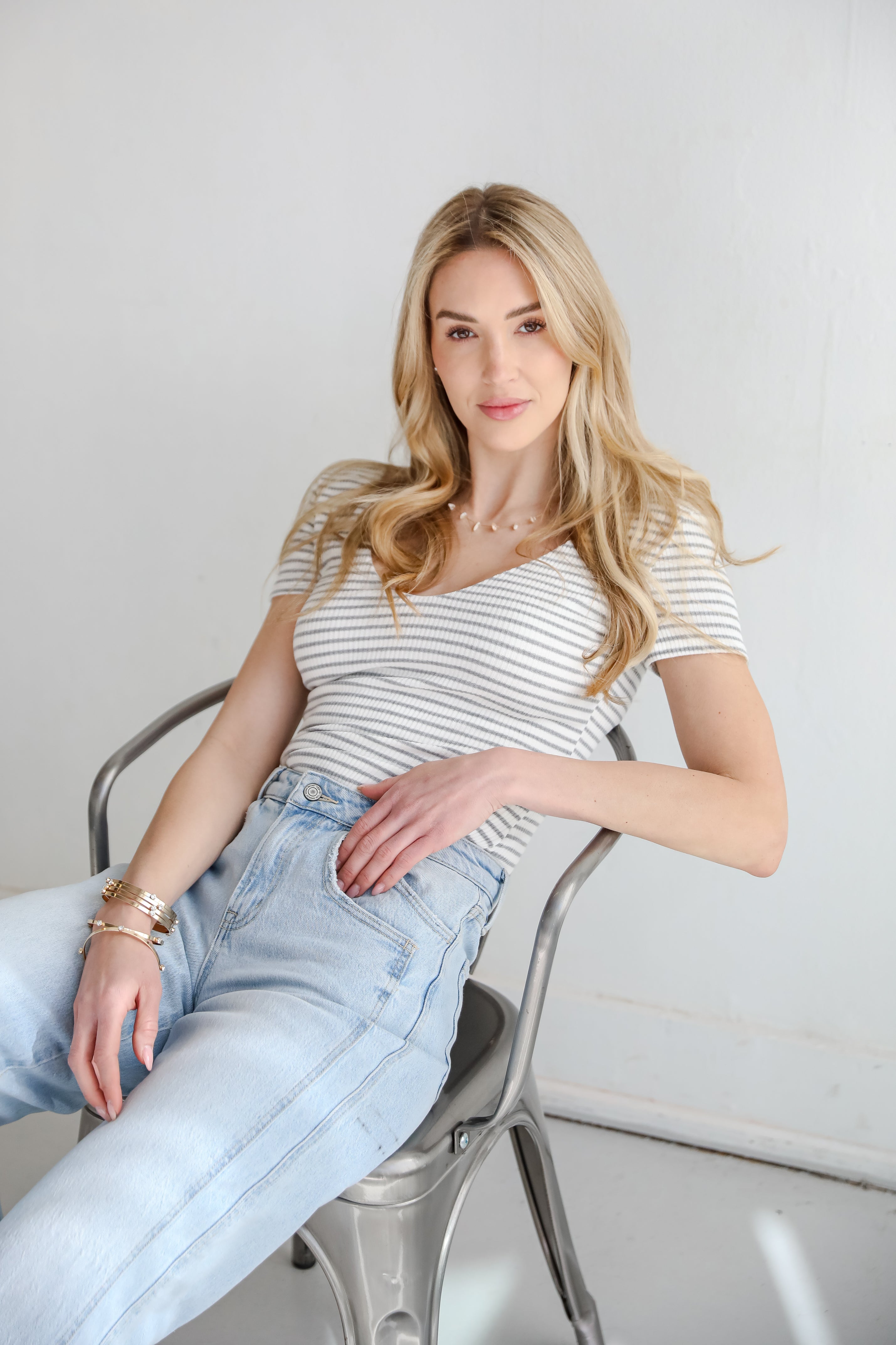 Cool Instincts Light Grey Striped Bodysuit