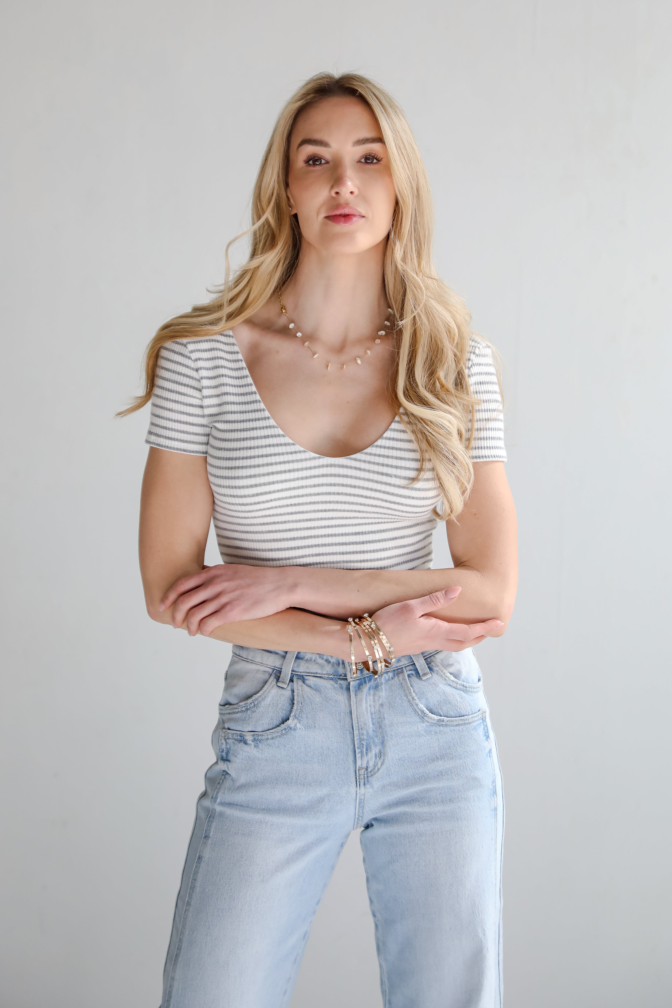 Cool Instincts Light Grey Striped Bodysuit