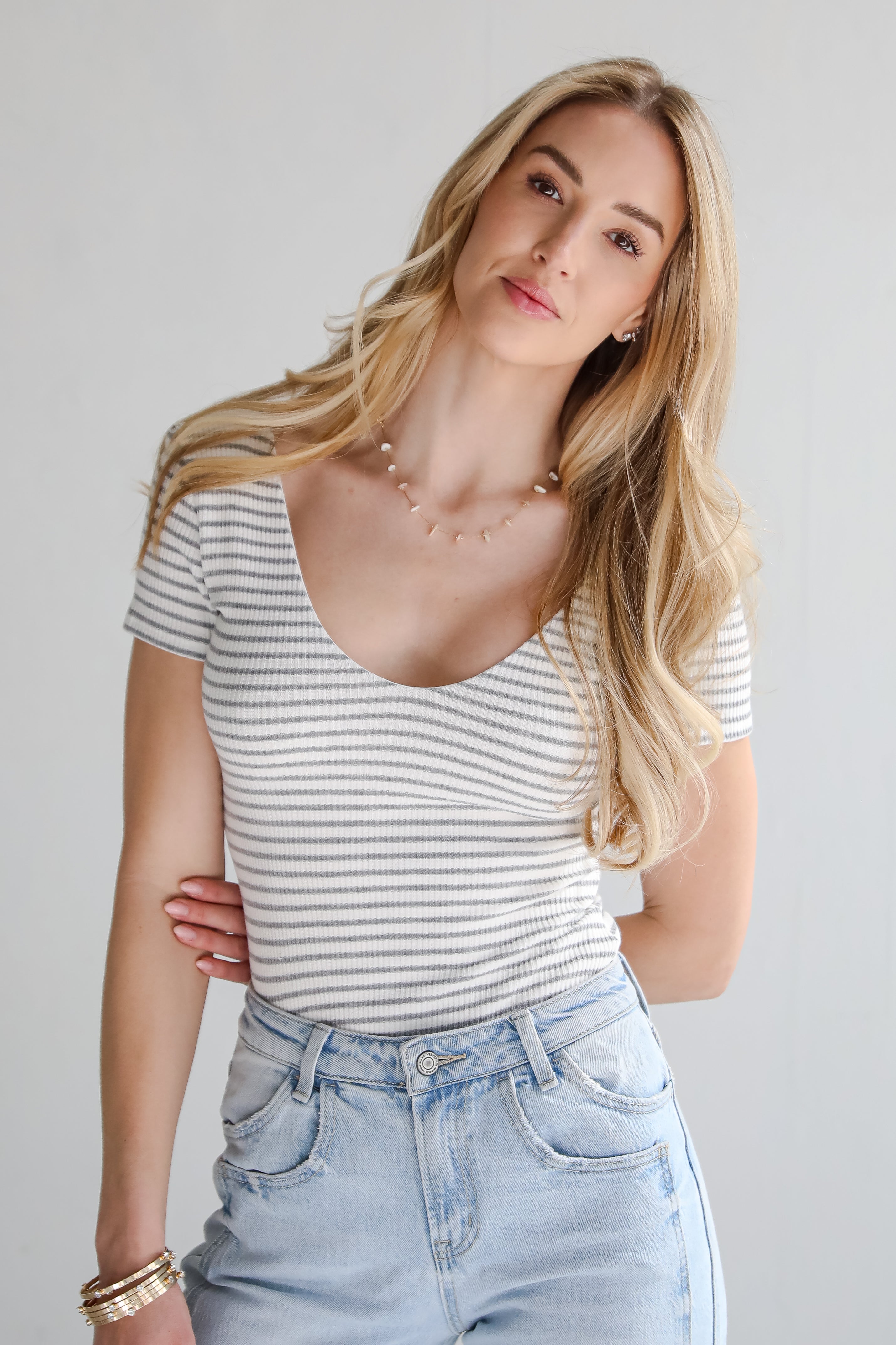 Cool Instincts Light Grey Striped Bodysuit
