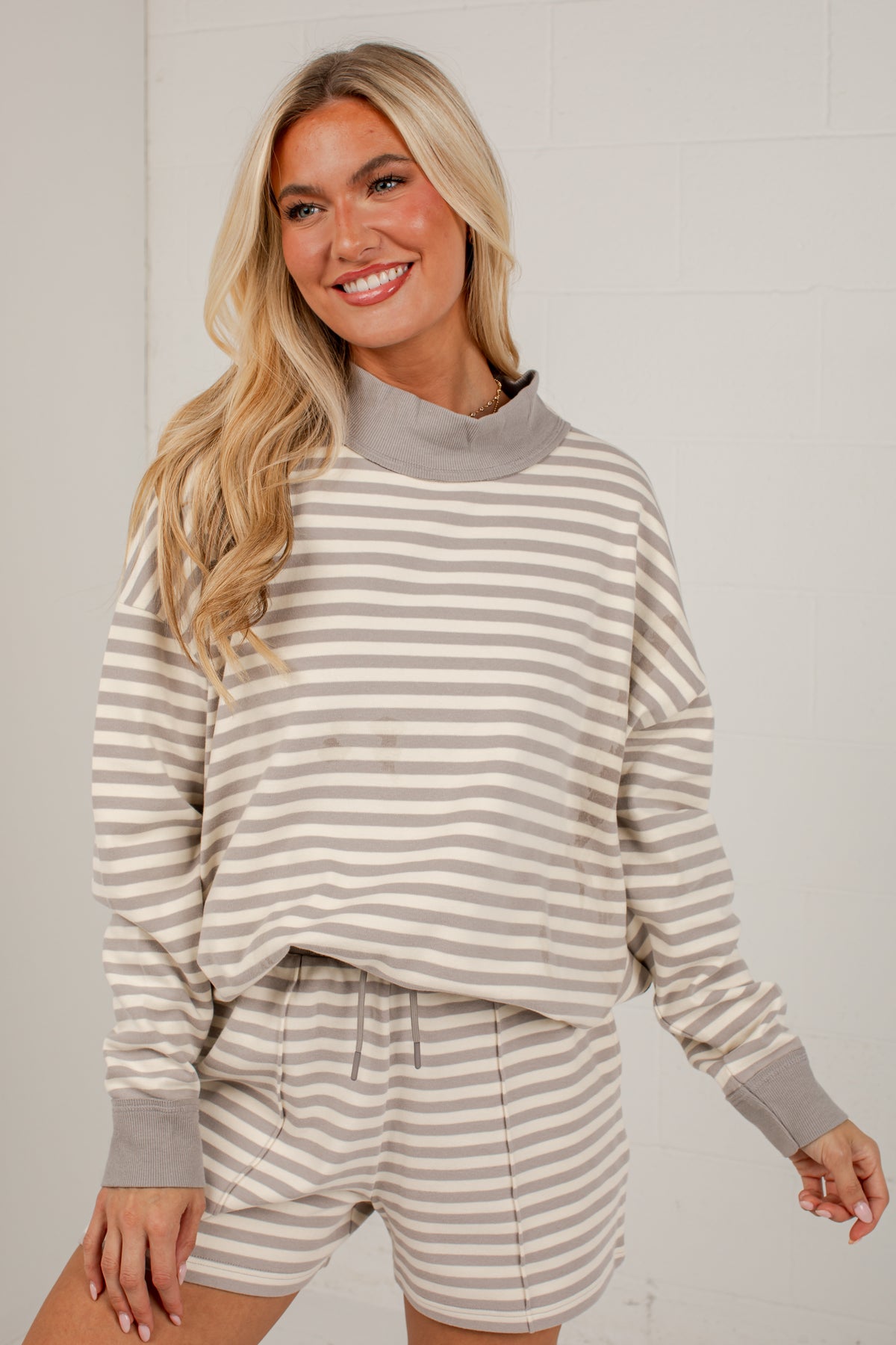 Always Fun Striped Mock Neck Top