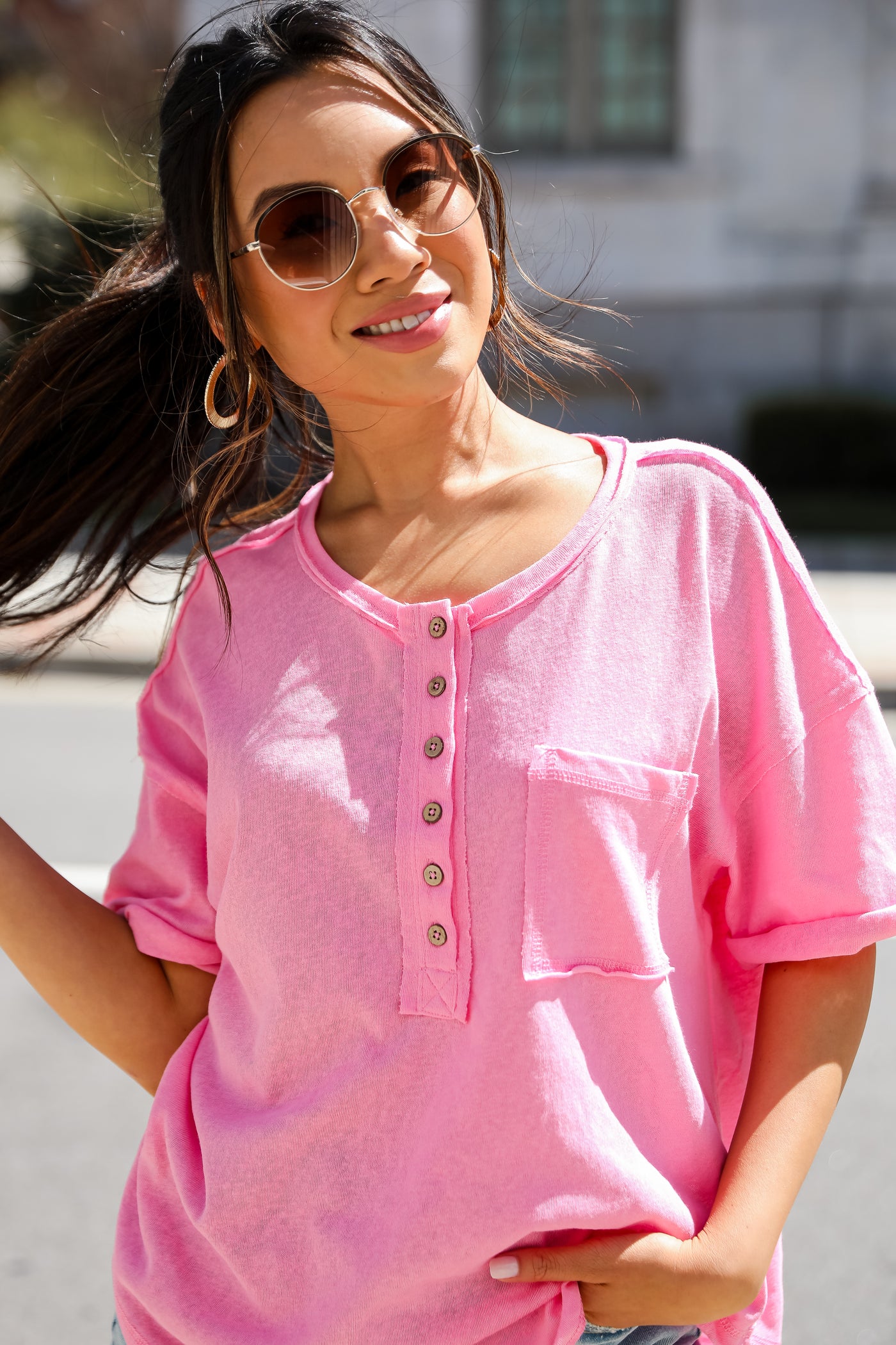 Pink Henley Tee From Online Boutique