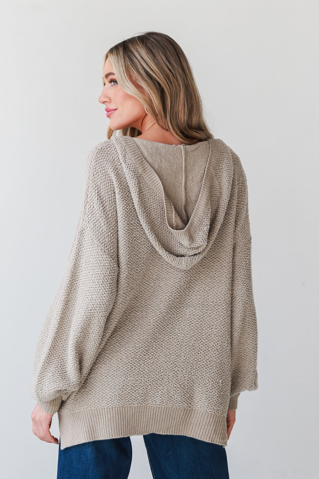 womens Taupe Hooded Oversized Sweater
