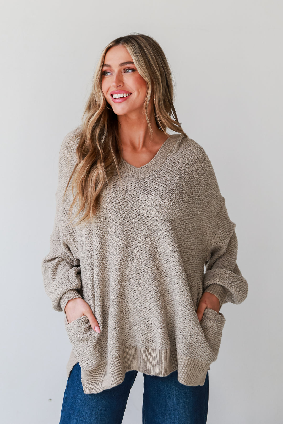trendy Taupe Hooded Oversized Sweater