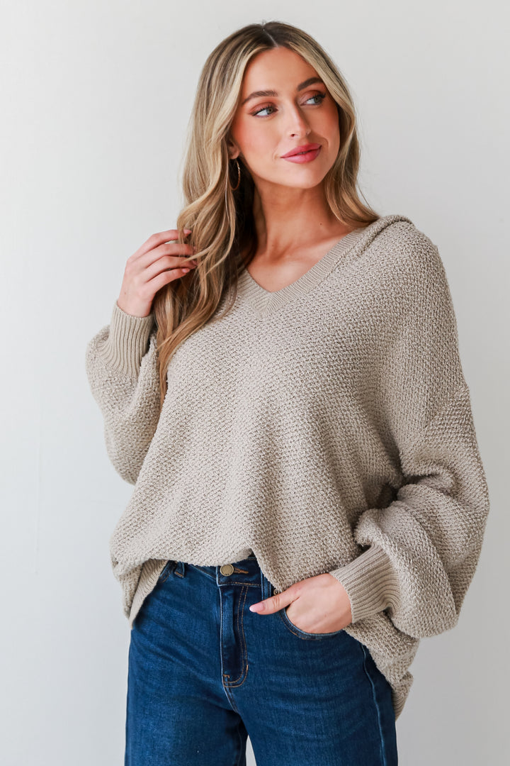 Taupe Hooded Oversized Sweater for women