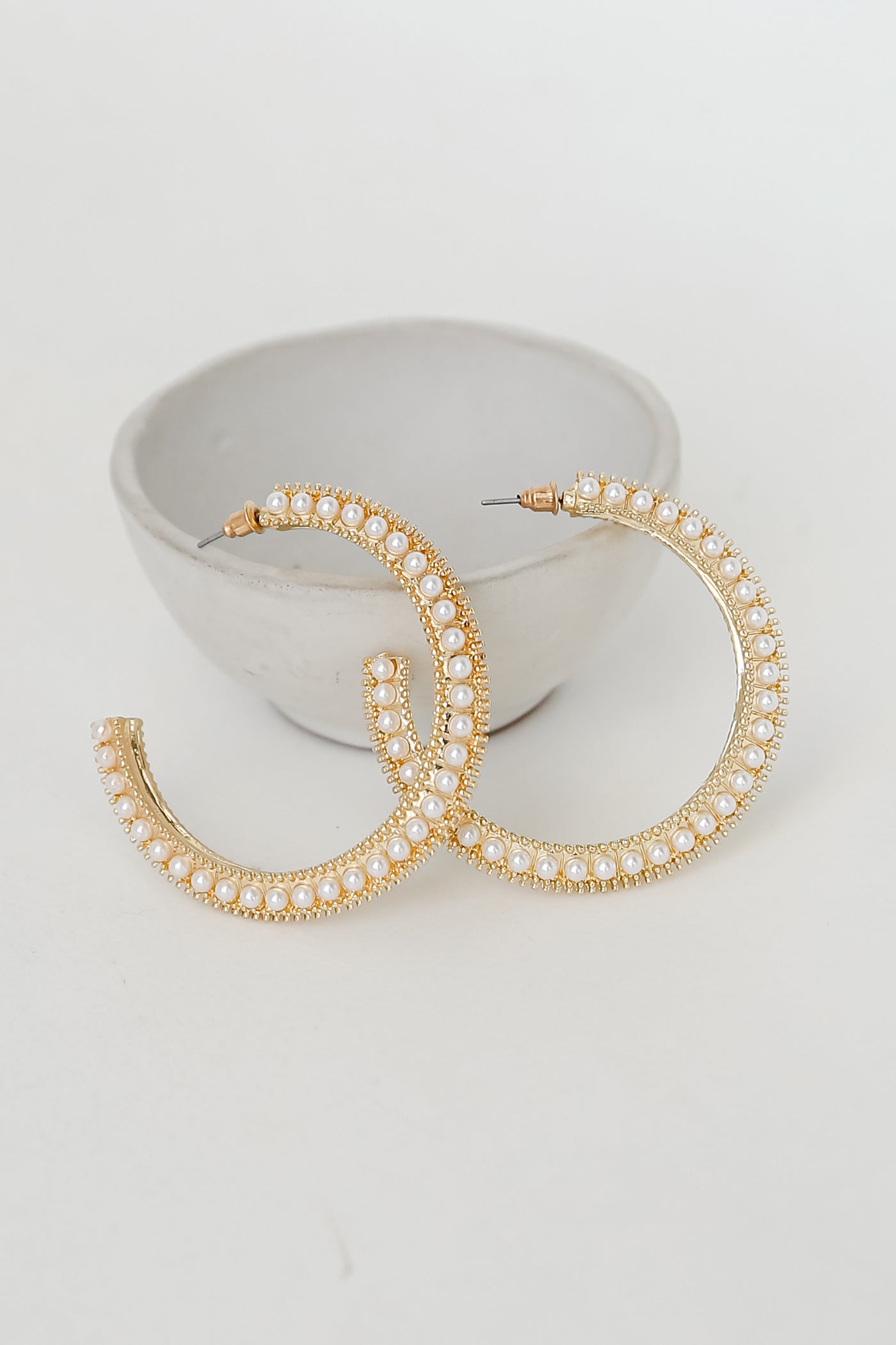 trendy gold Pearl Hoop Earrings