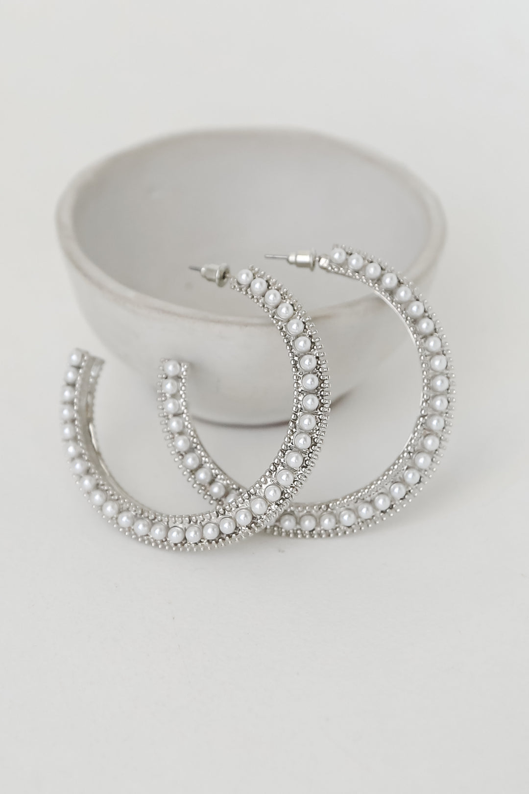 silver Pearl Hoop Earrings