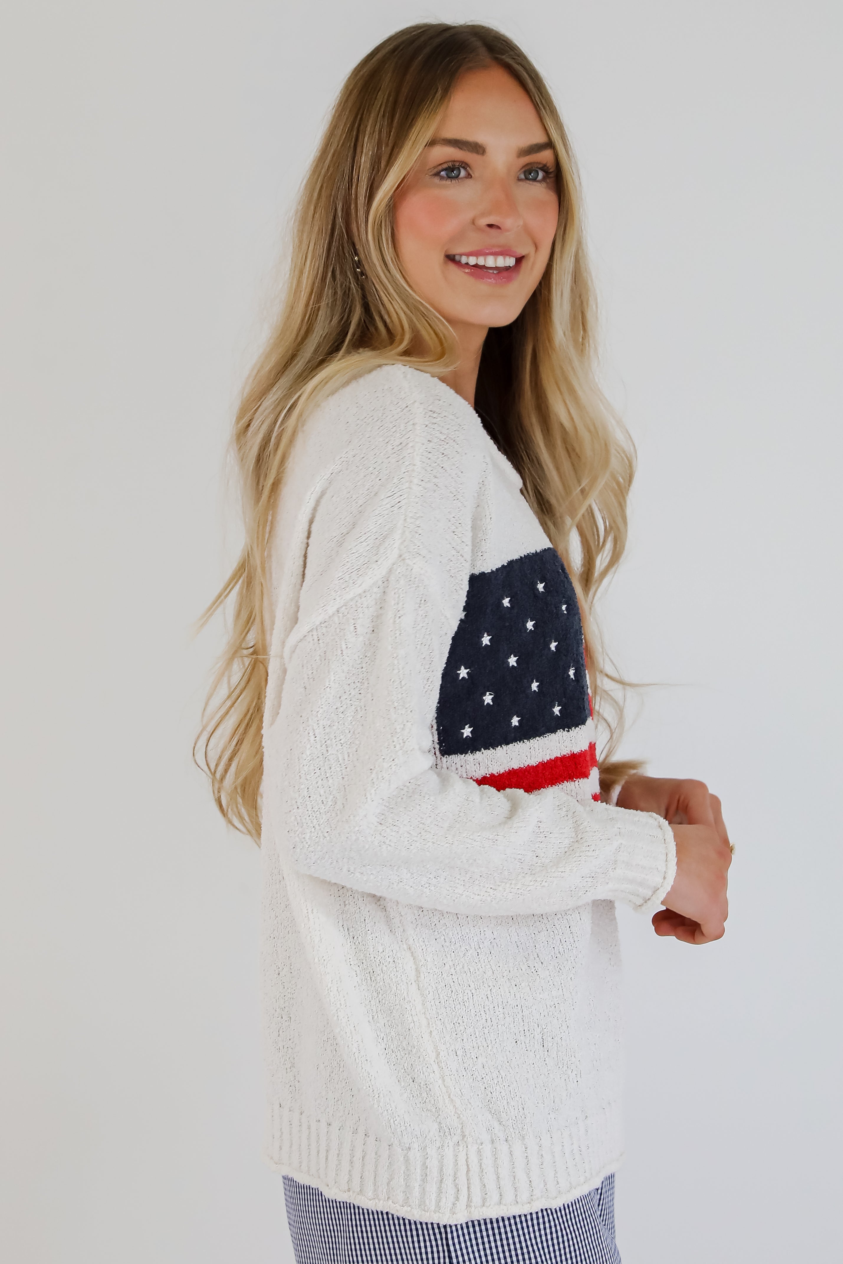 Ivory American Flag Lightweight Knit Top