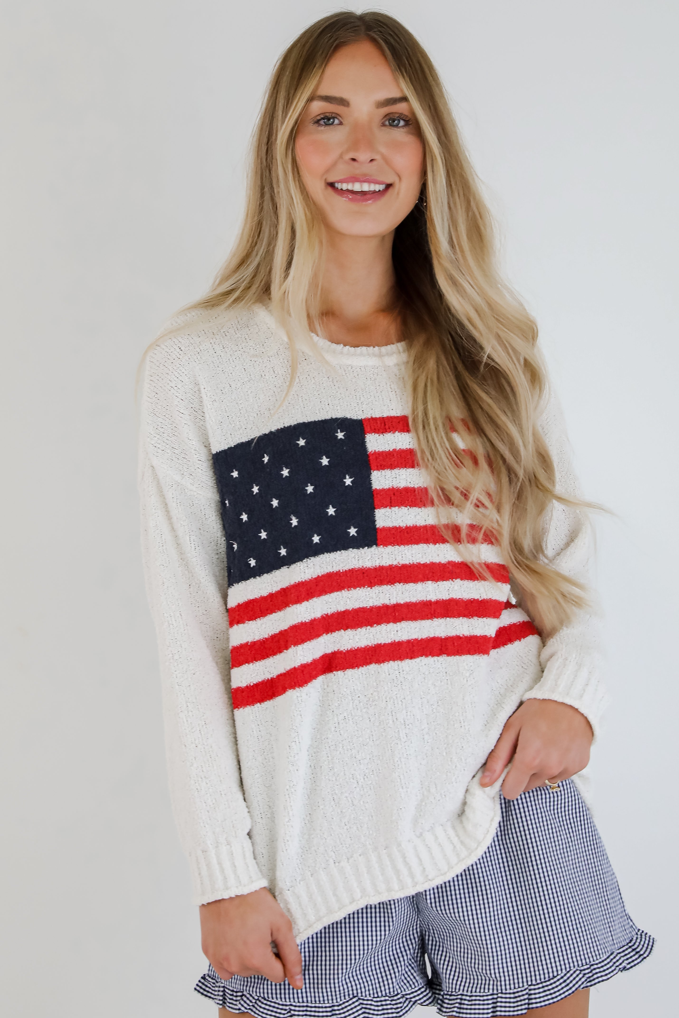 Ivory American Flag Lightweight Knit Top
