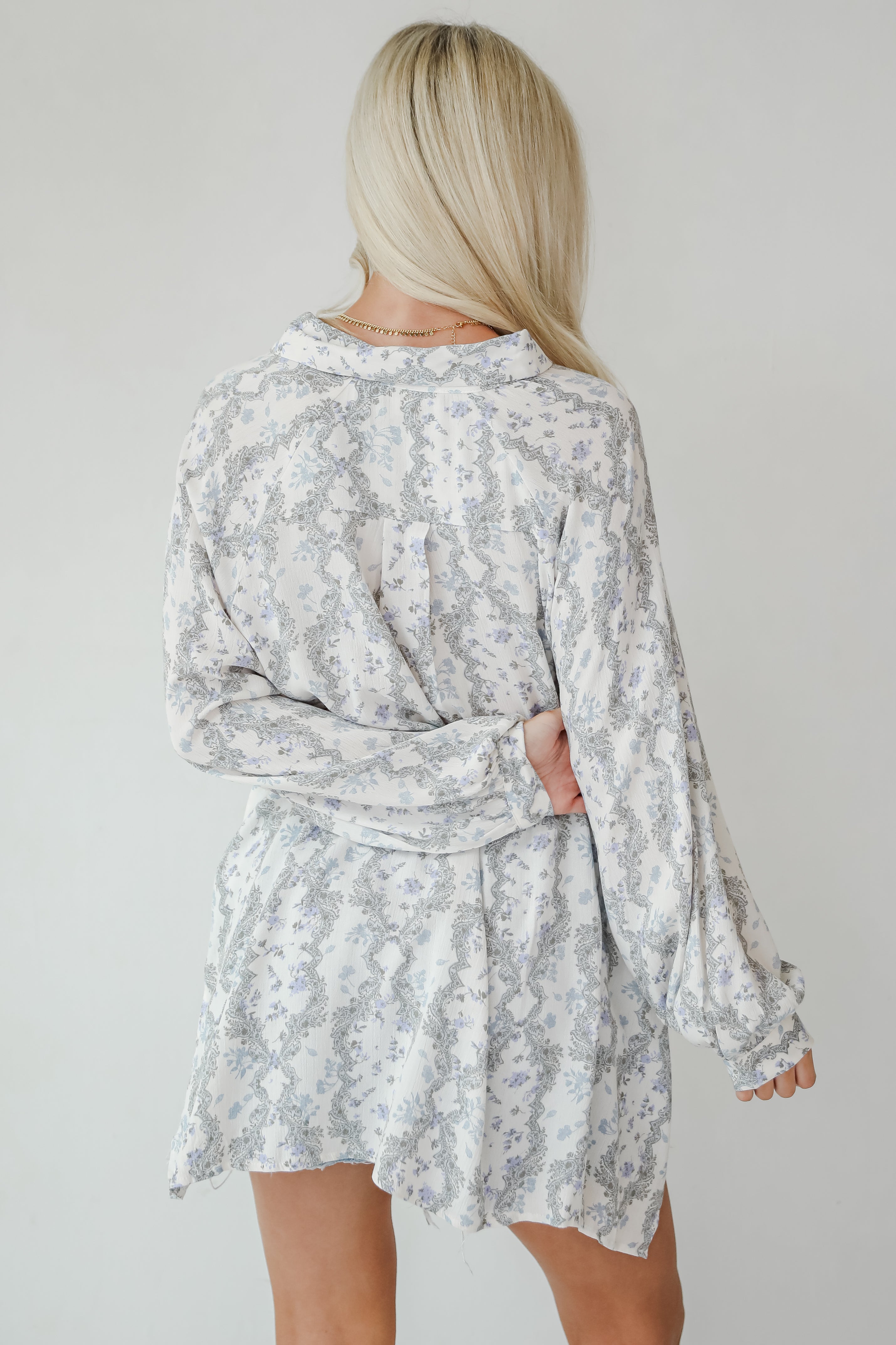 Divine Beauty Ivory Floral Button-Up Blouse