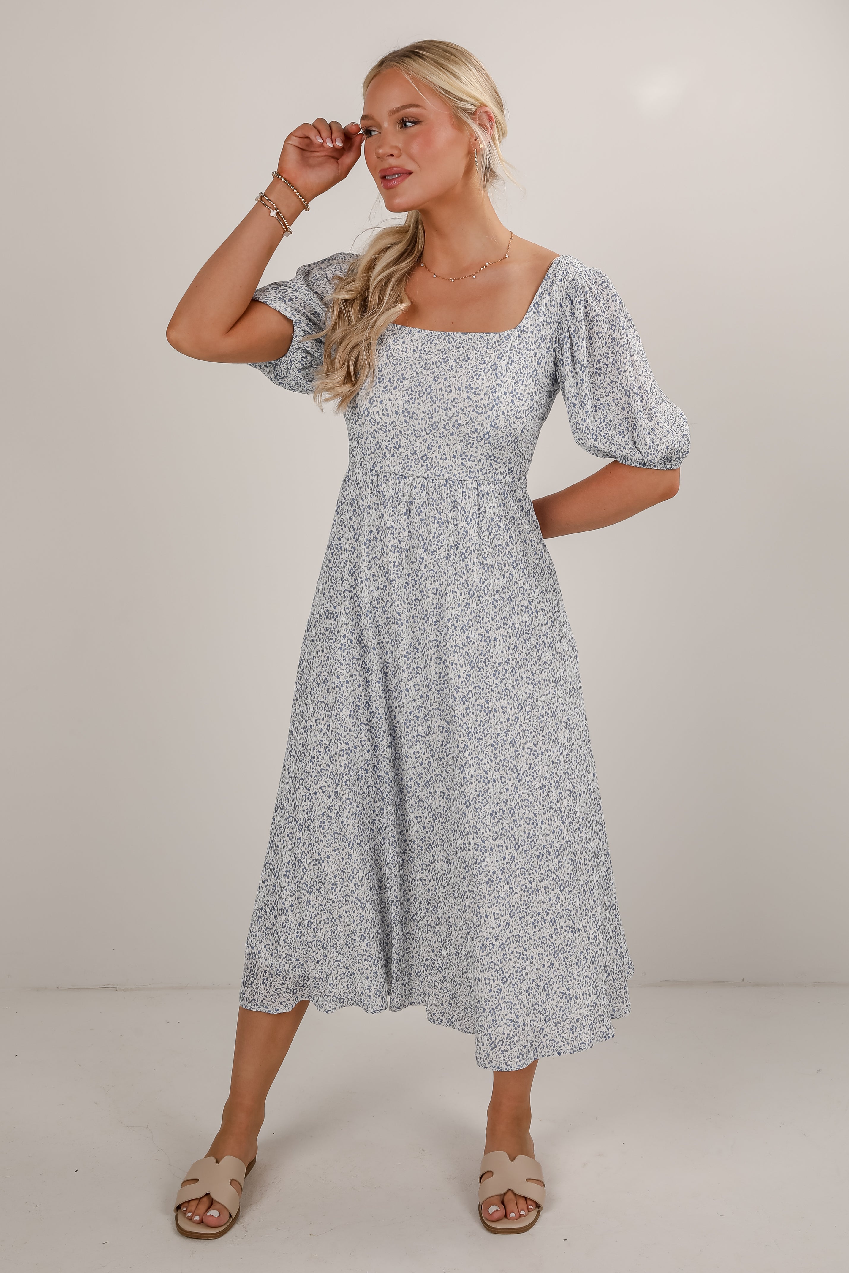 The Time Is Now Ivory Floral Midi Dress