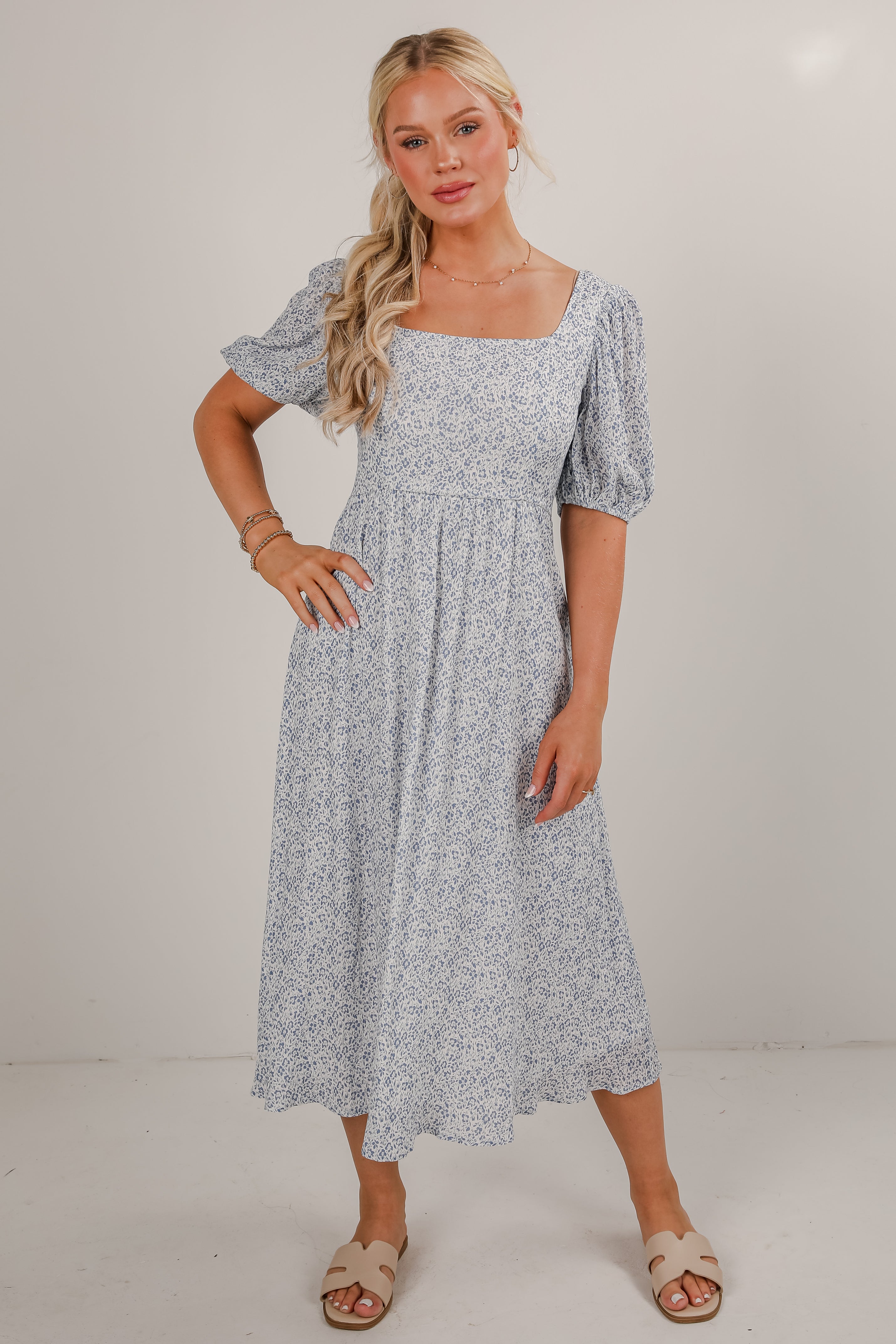 The Time Is Now Ivory Floral Midi Dress