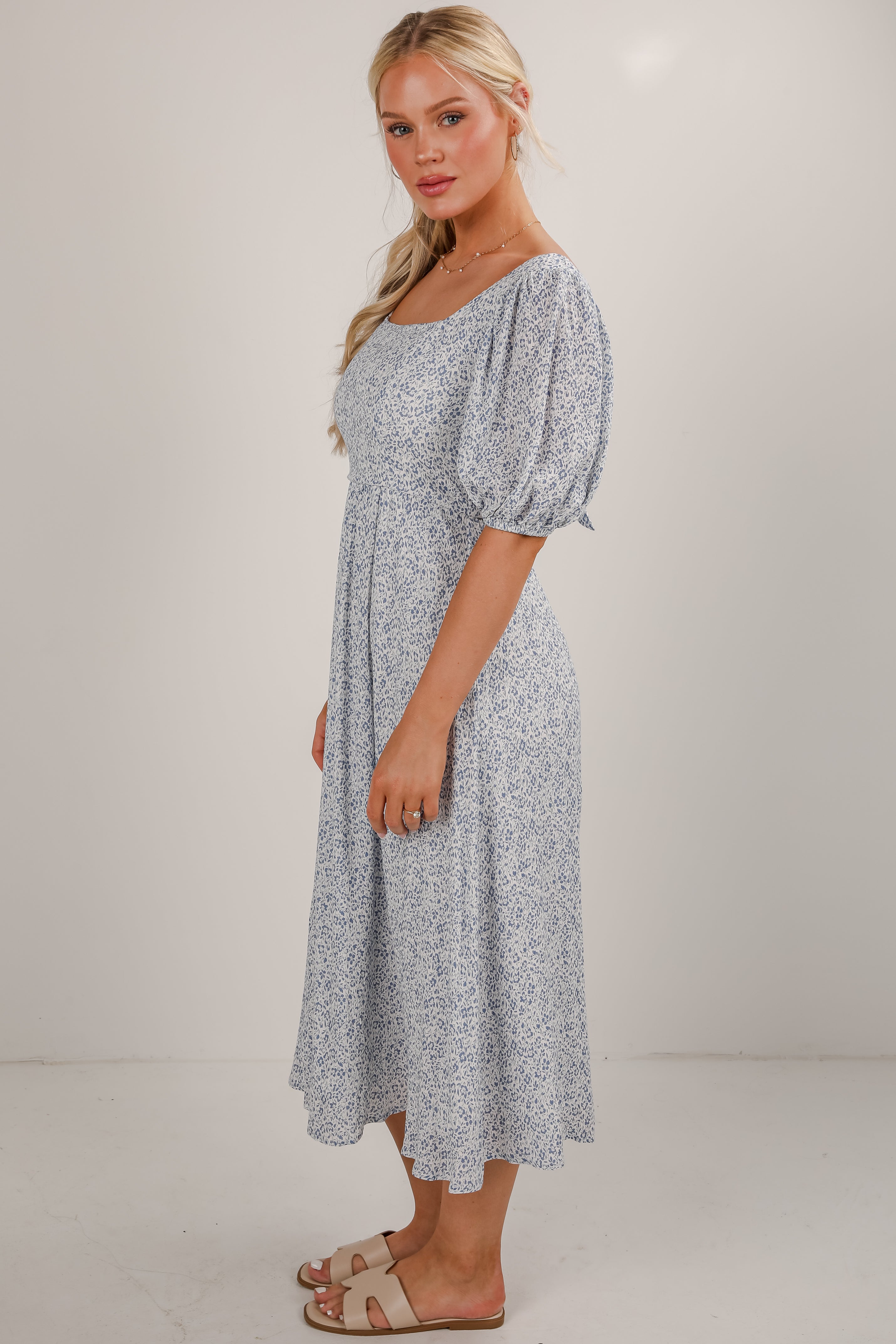 The Time Is Now Ivory Floral Midi Dress