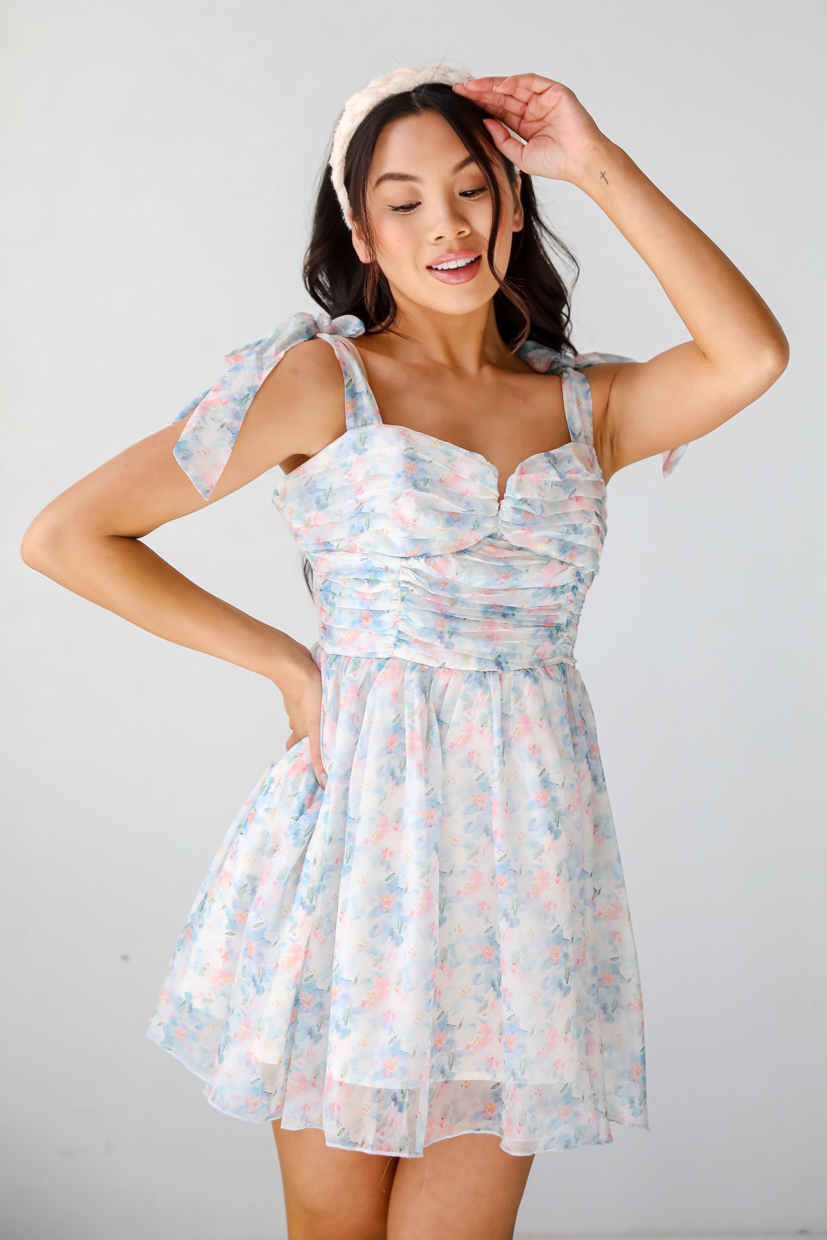 Darling Composure Ivory Floral Mini Dress