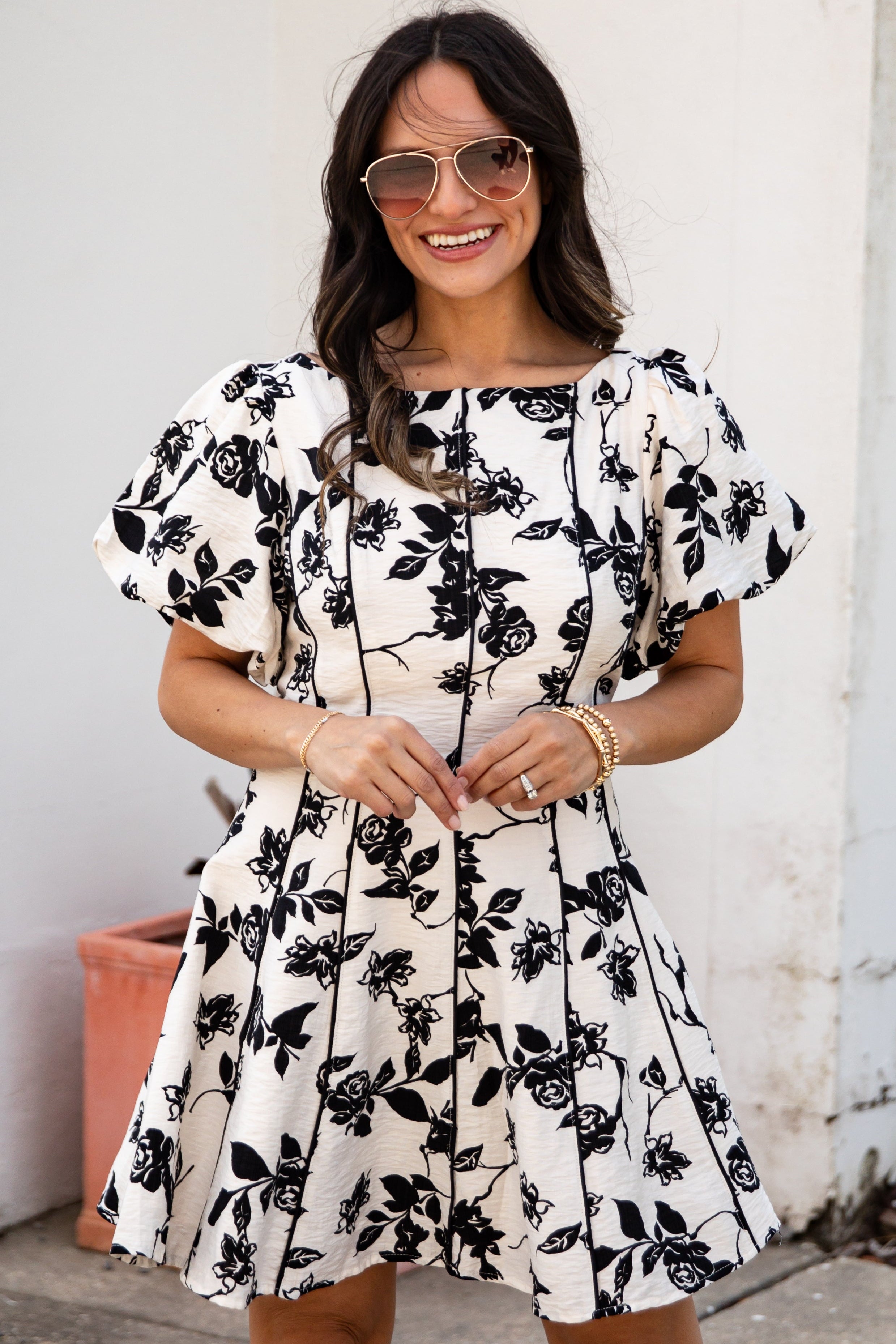Trendy Ivory A-Line Floral Mini Dress | Women's Dresses