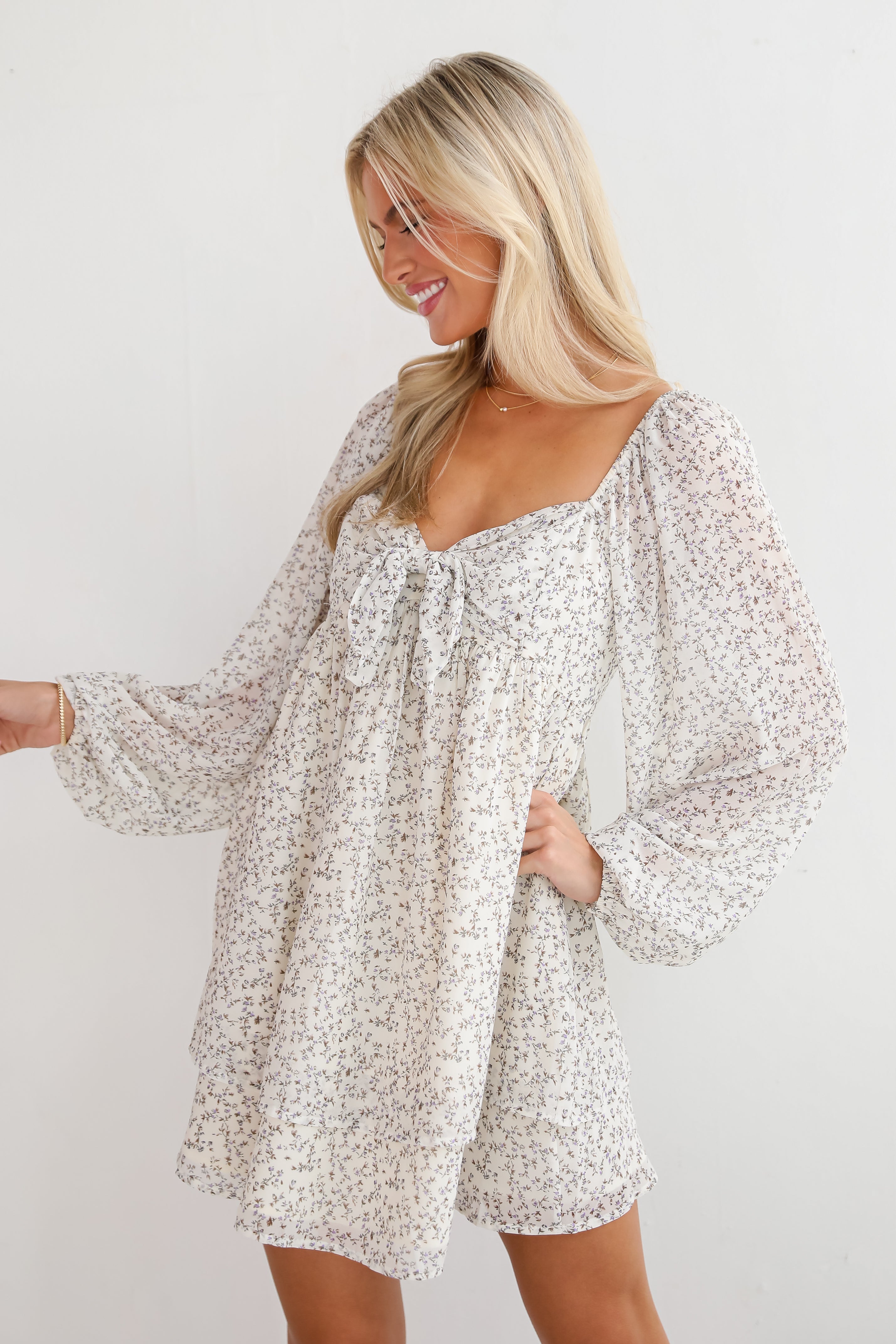 Completely Charismatic Ivory Floral Mini Dress