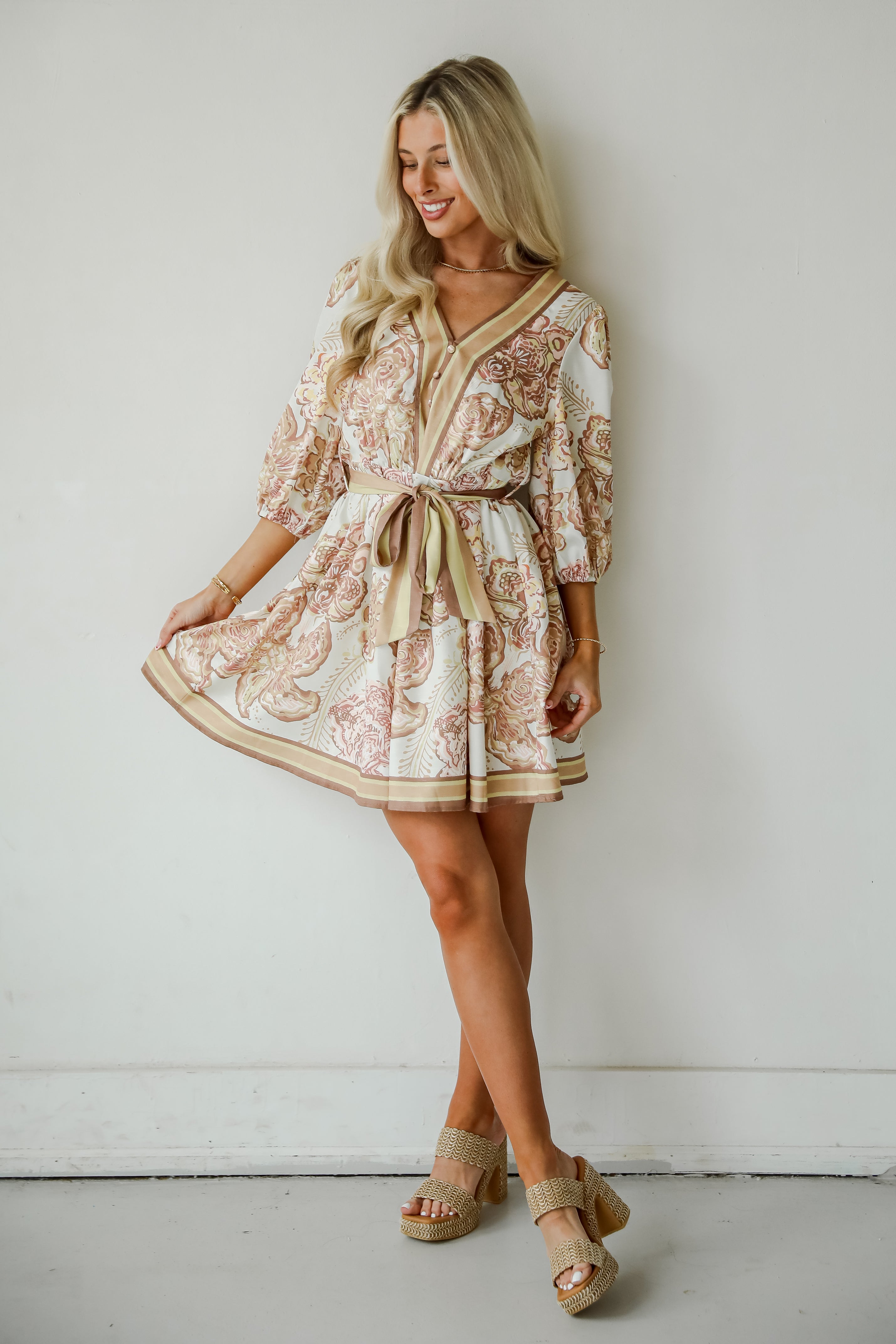 Pure Splendor Ivory Floral Mini Dress