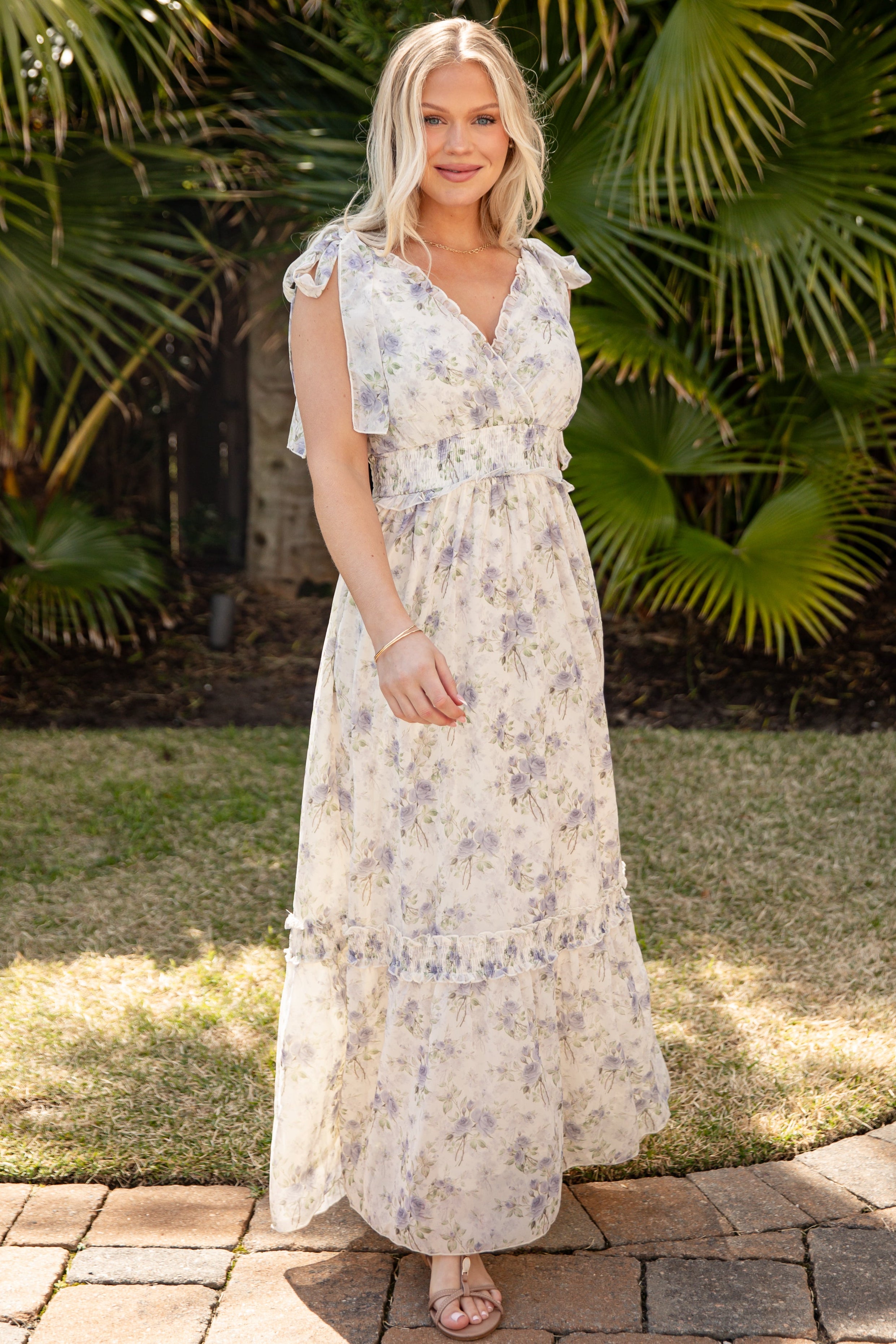 fitted lace wedding dress Simply Charmed Short Sleeve Maxi Dress- Ivory main image 1