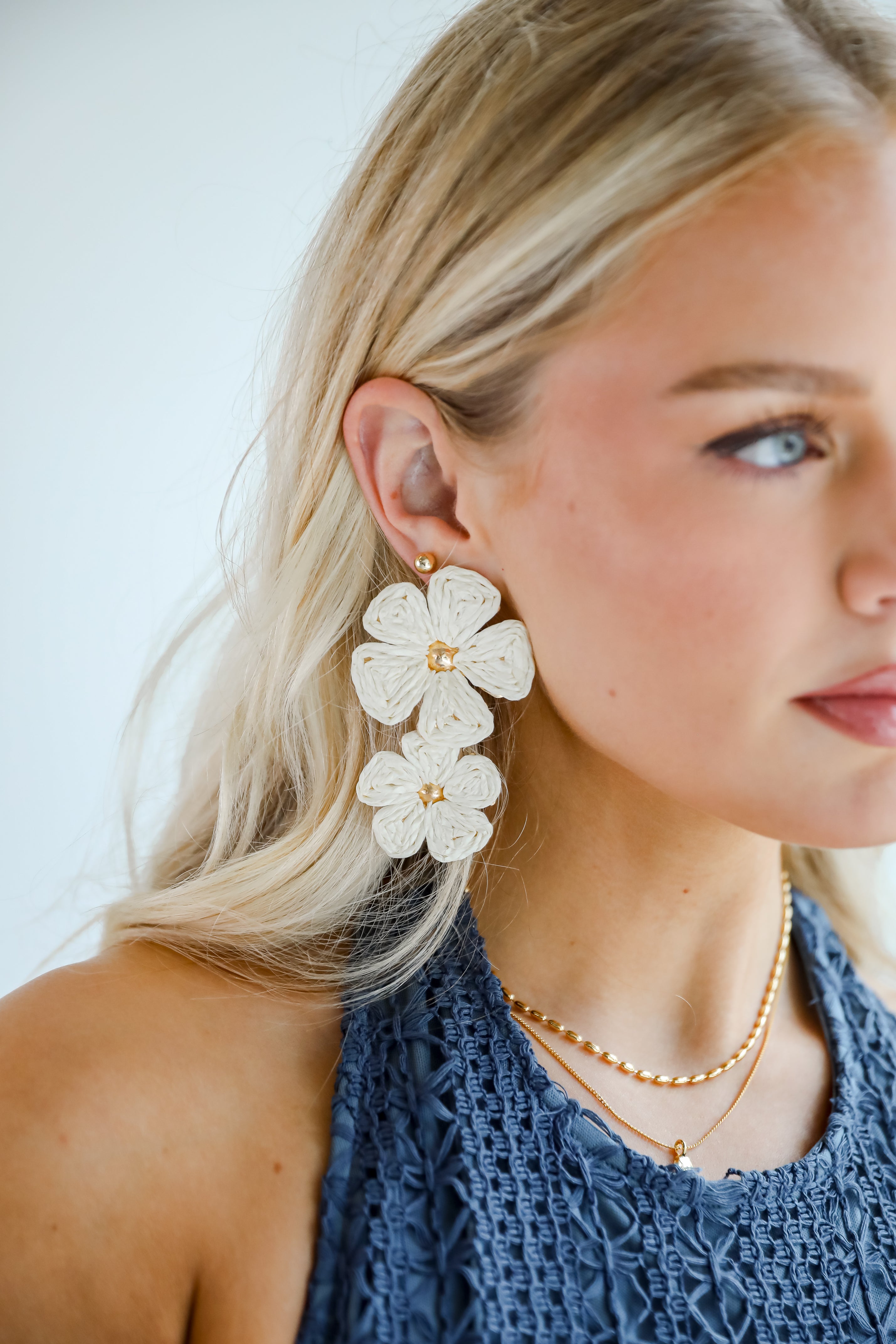 Gracie Straw Flower Drop Earrings