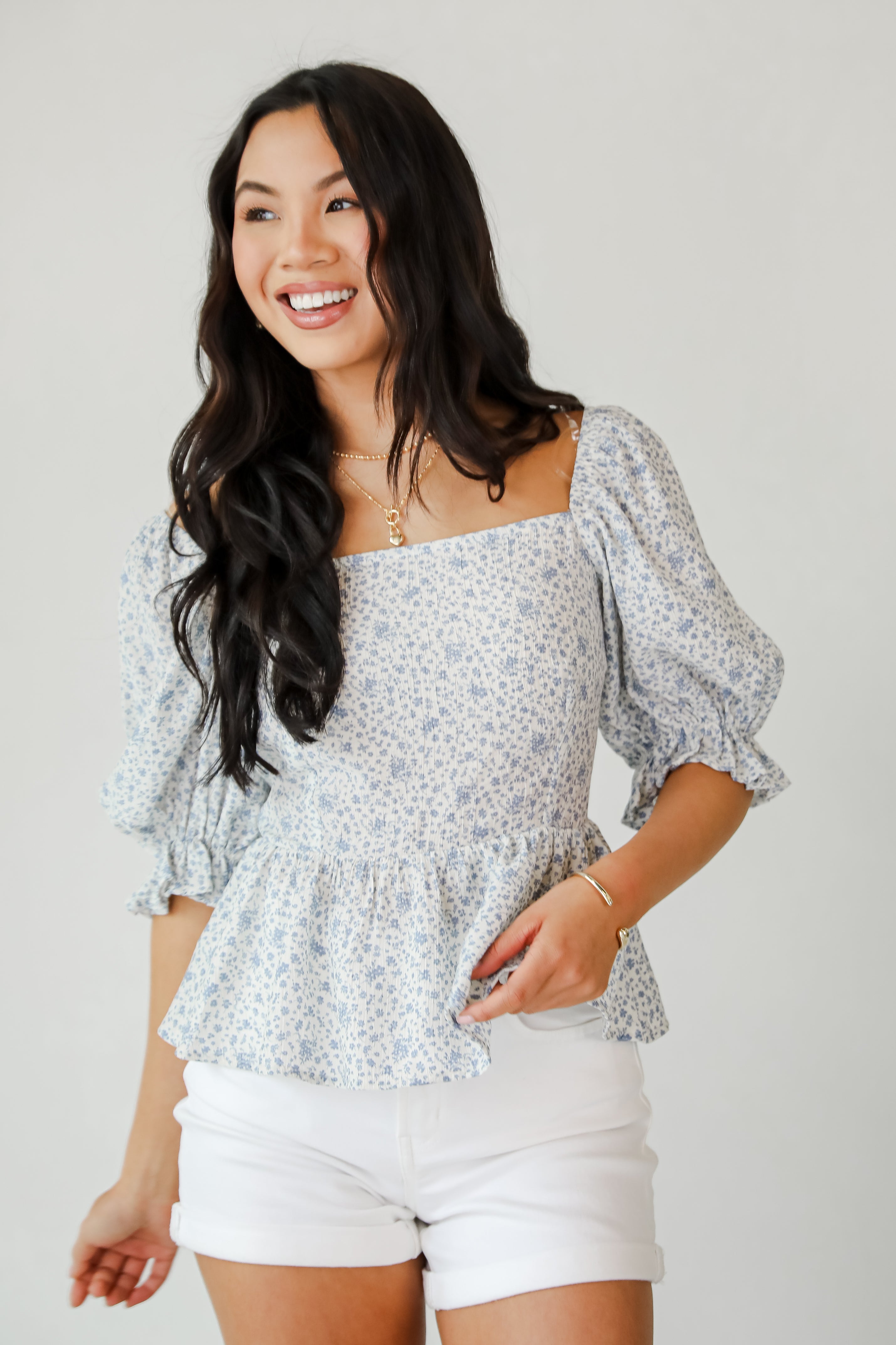 Typical Cutie Ivory Floral Peplum Blouse