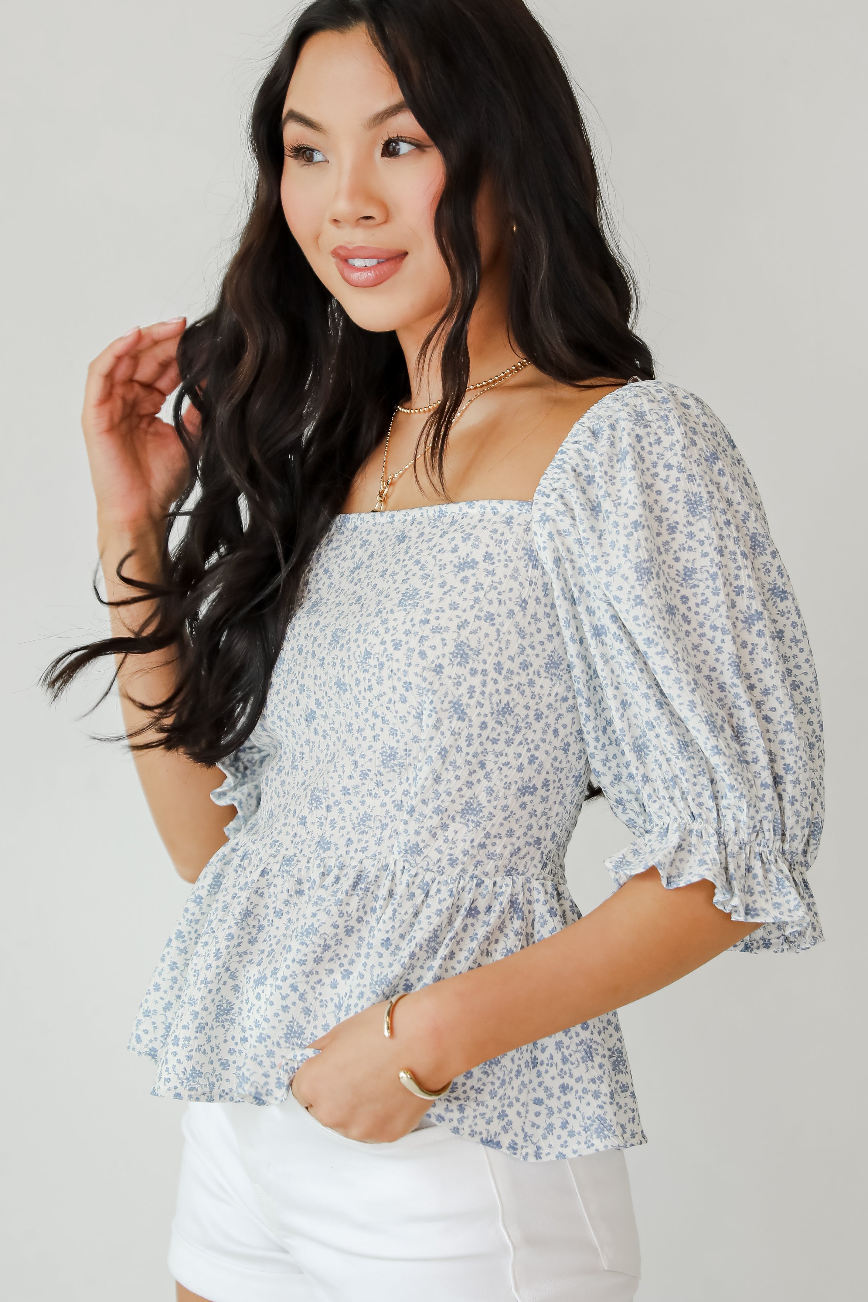 Typical Cutie Ivory Floral Peplum Blouse