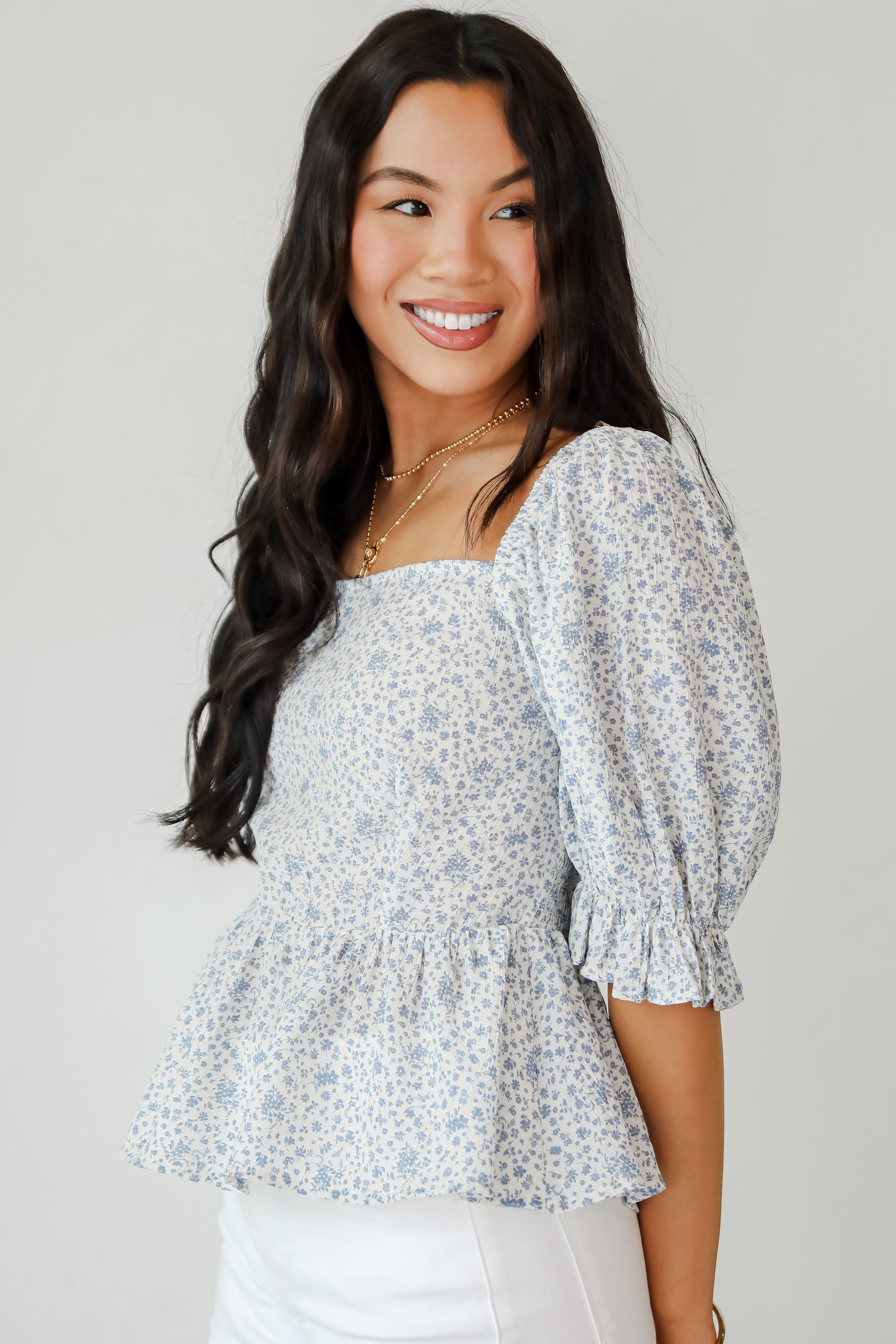 Typical Cutie Ivory Floral Peplum Blouse