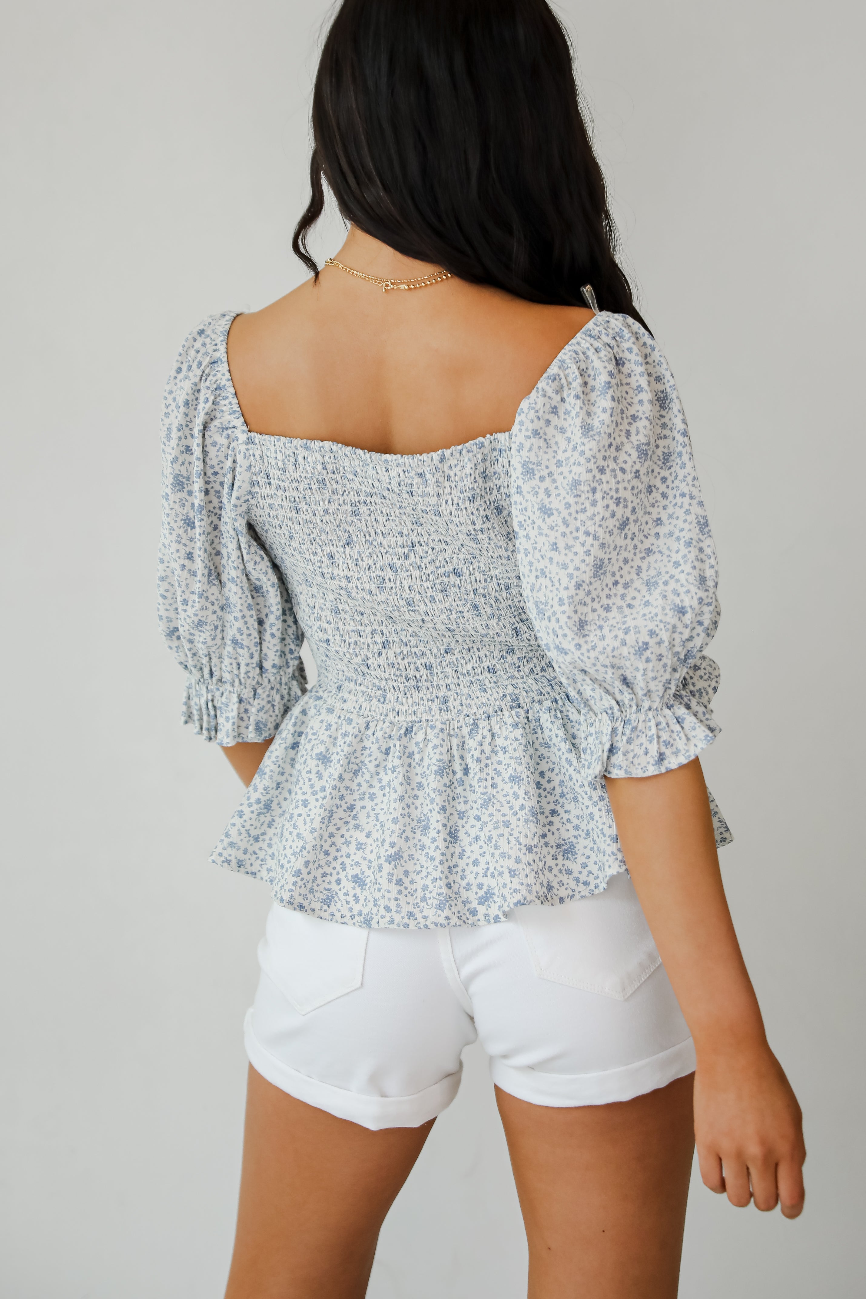 Typical Cutie Ivory Floral Peplum Blouse