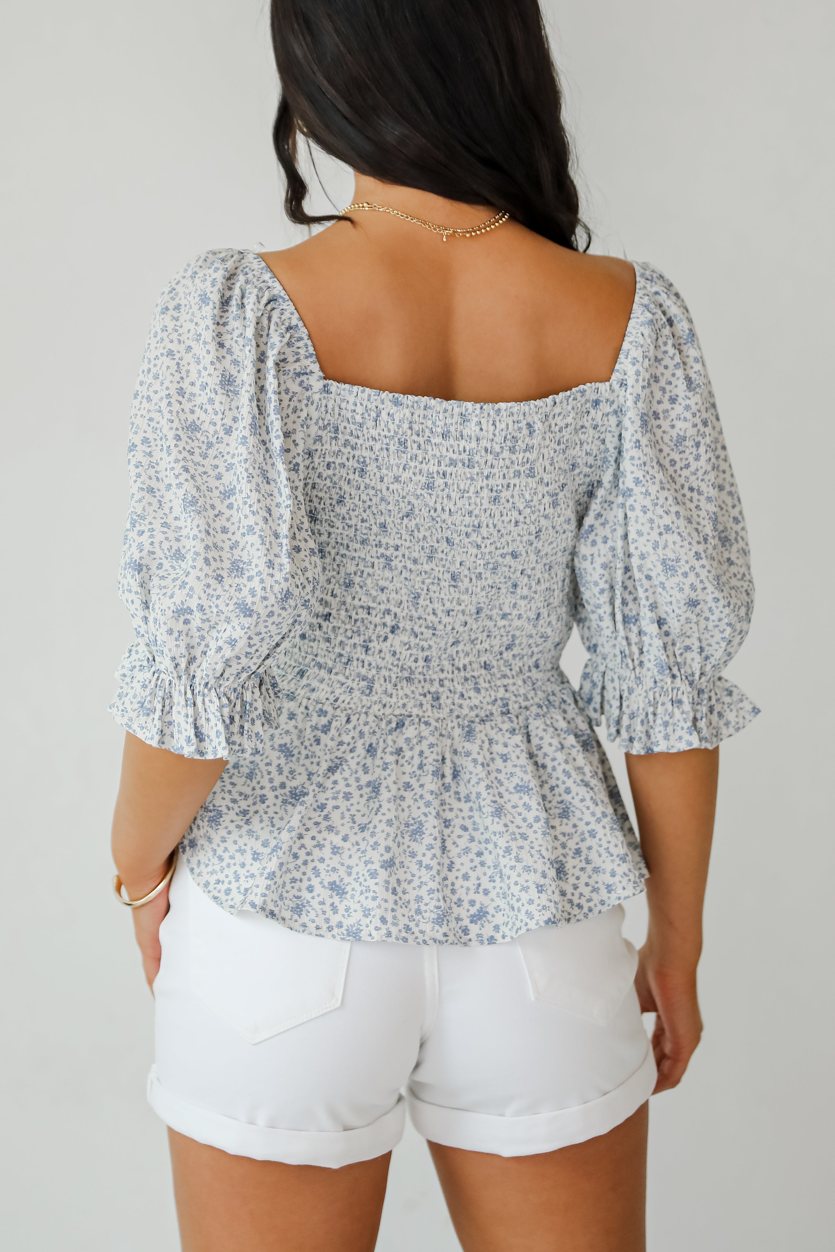 Typical Cutie Ivory Floral Peplum Blouse