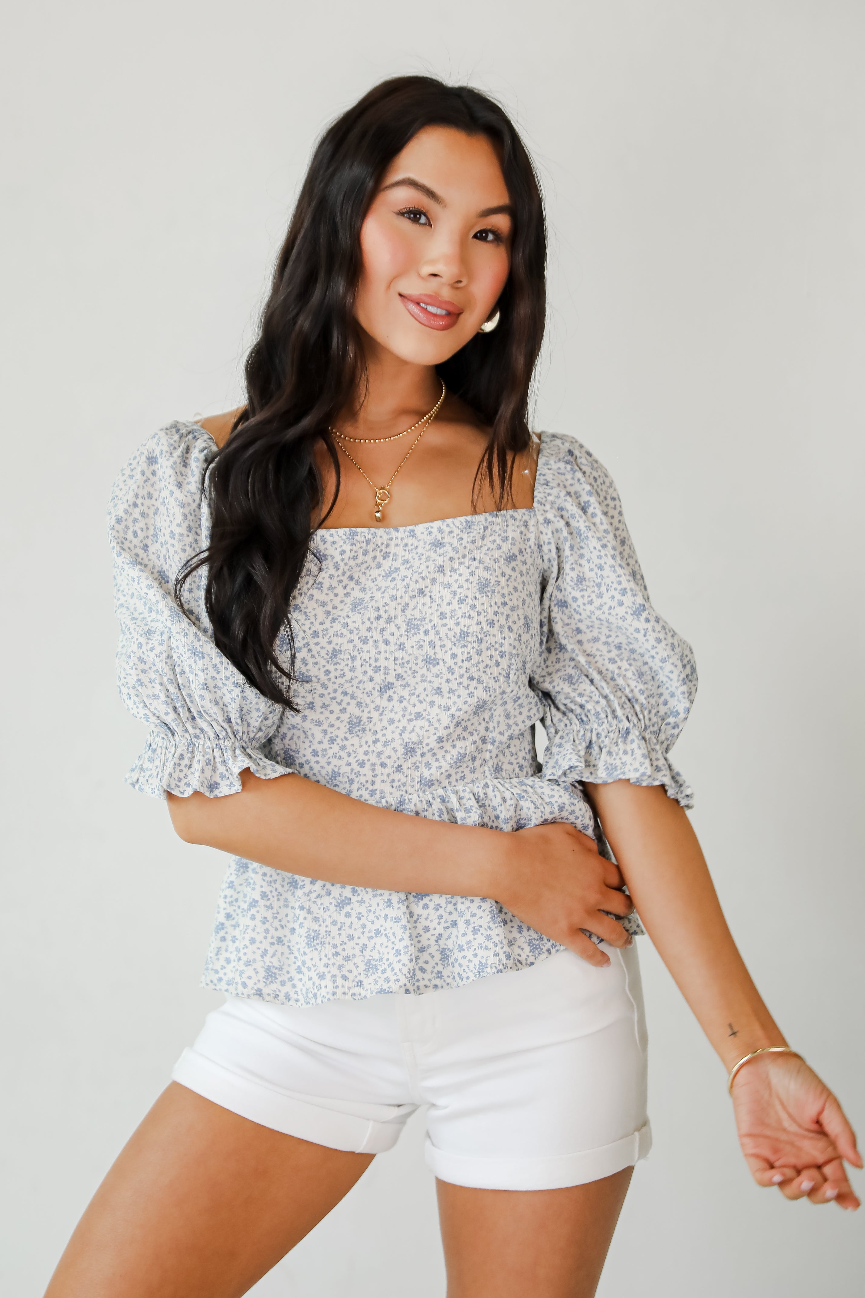 Typical Cutie Ivory Floral Peplum Blouse