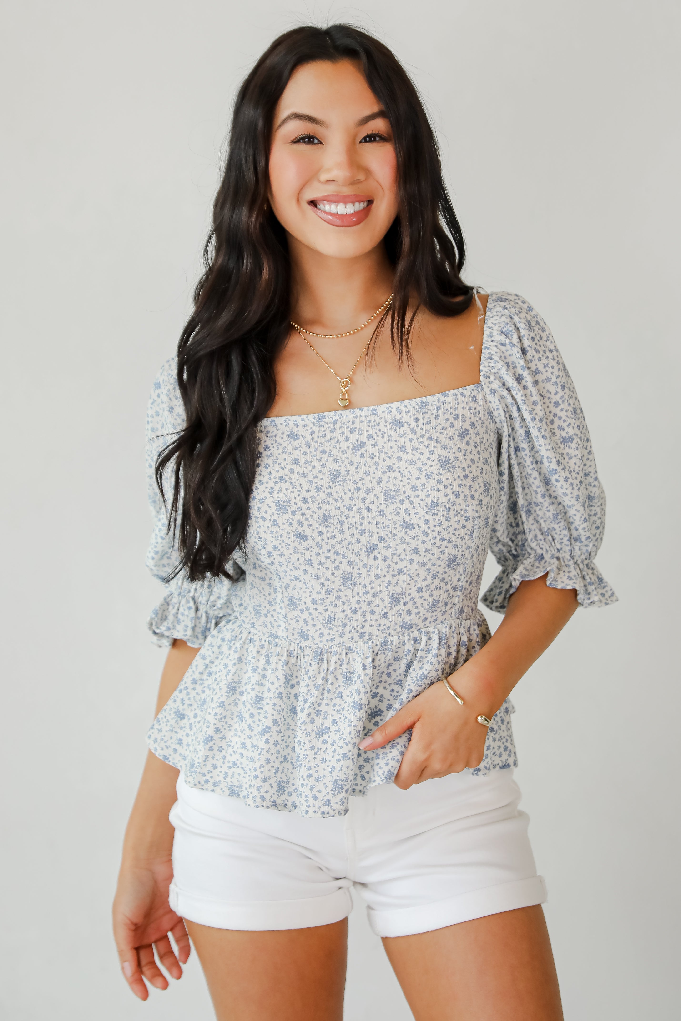 Typical Cutie Ivory Floral Peplum Blouse