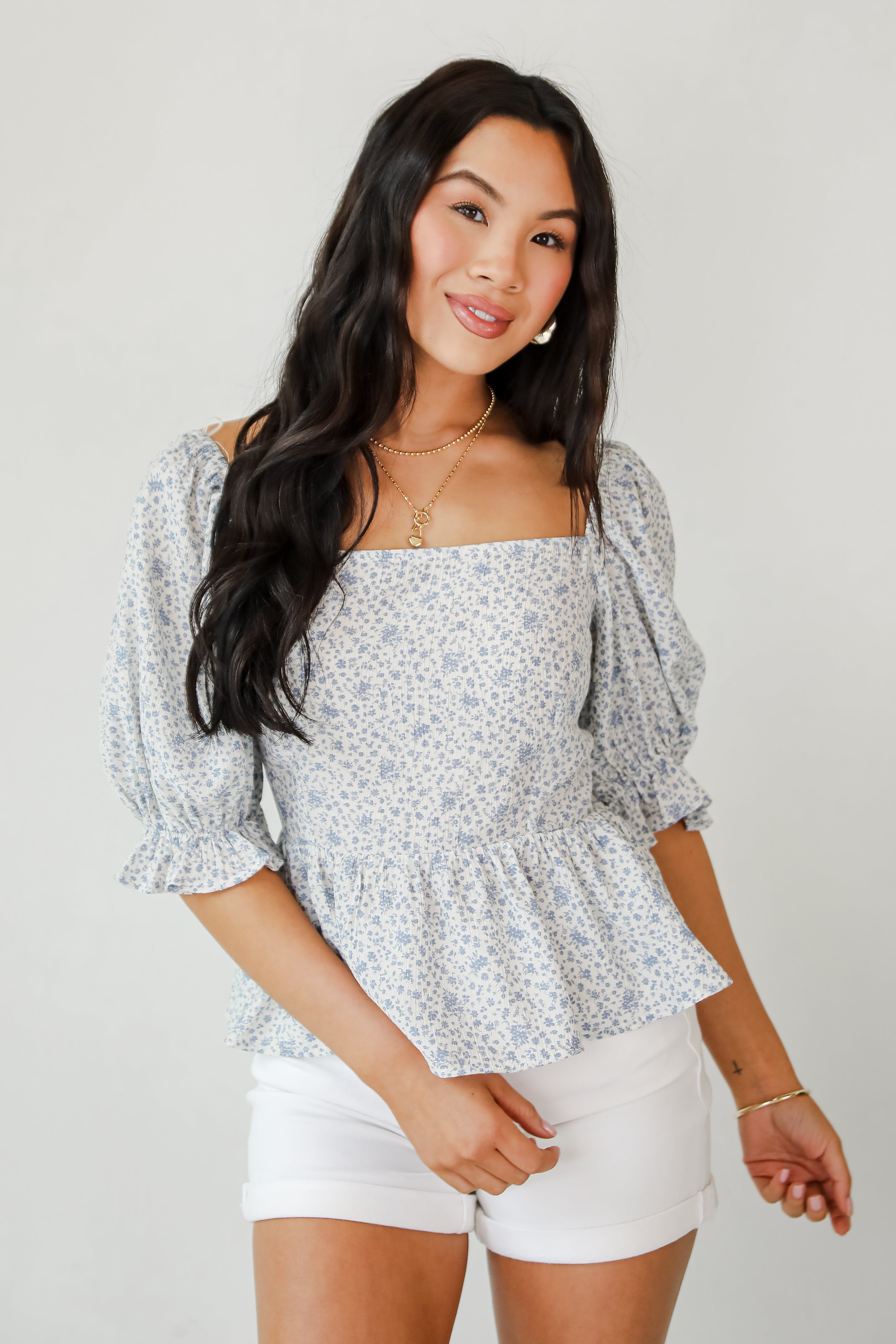 Typical Cutie Ivory Floral Peplum Blouse