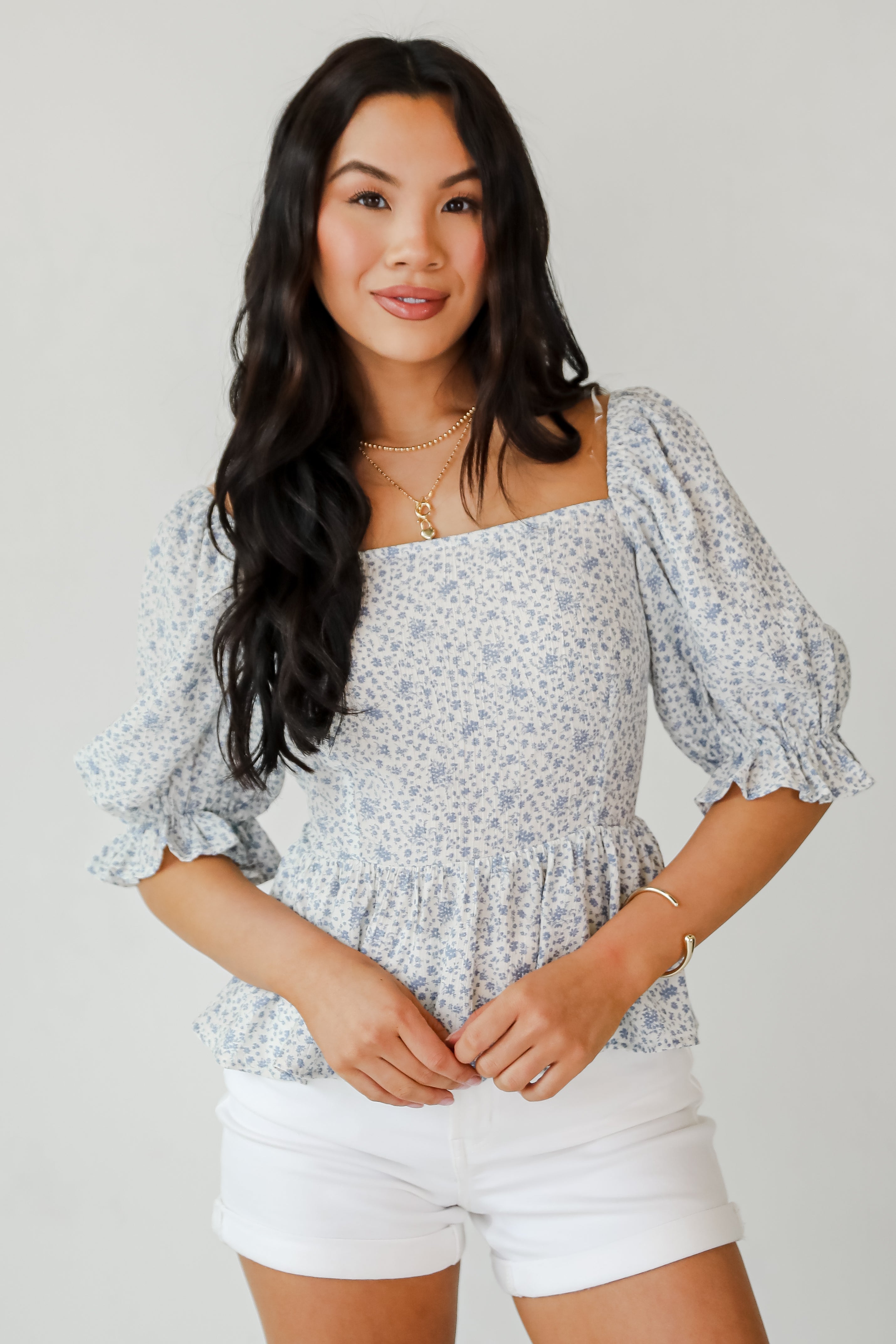 Typical Cutie Ivory Floral Peplum Blouse