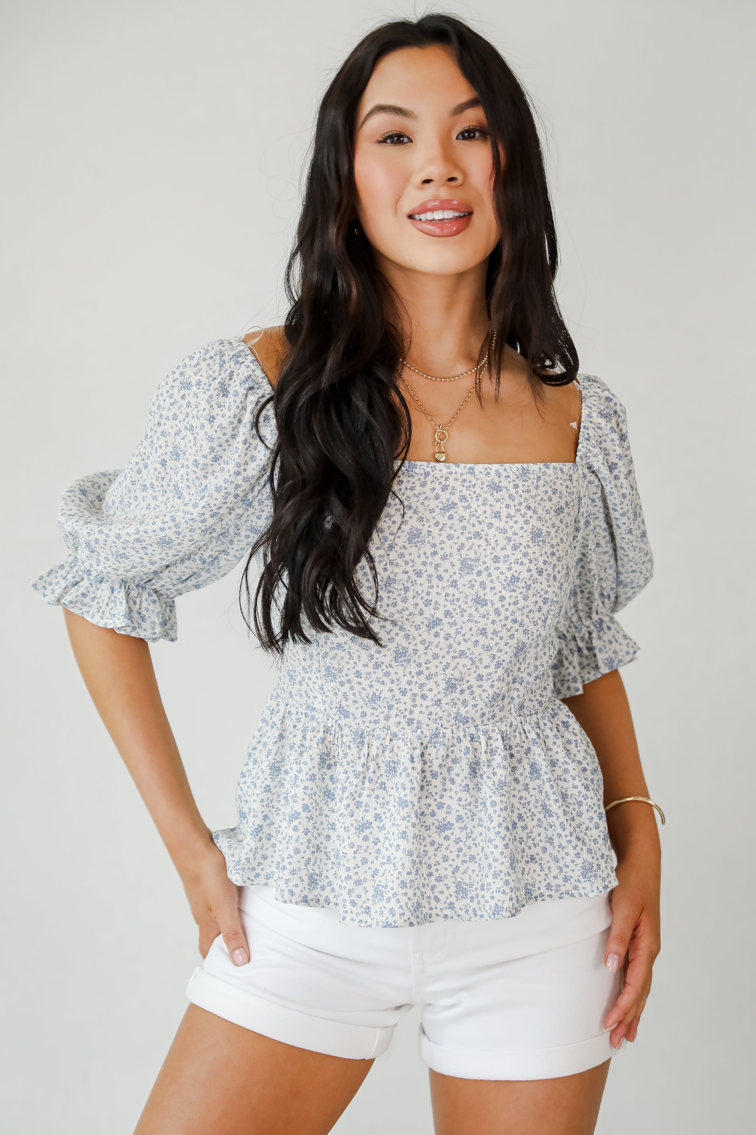 Typical Cutie Ivory Floral Peplum Blouse