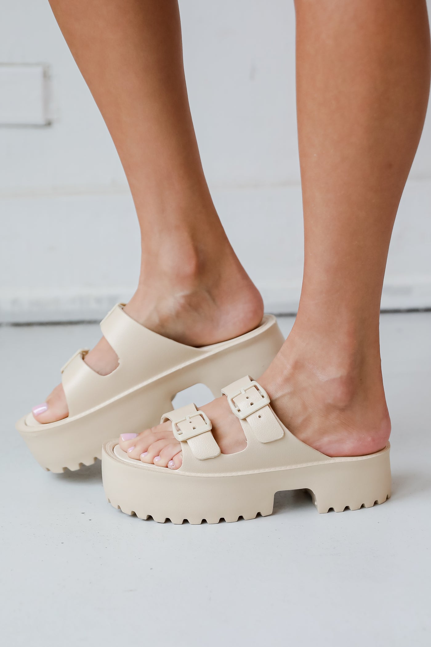 cute Nude Platform Double Strap Sandals