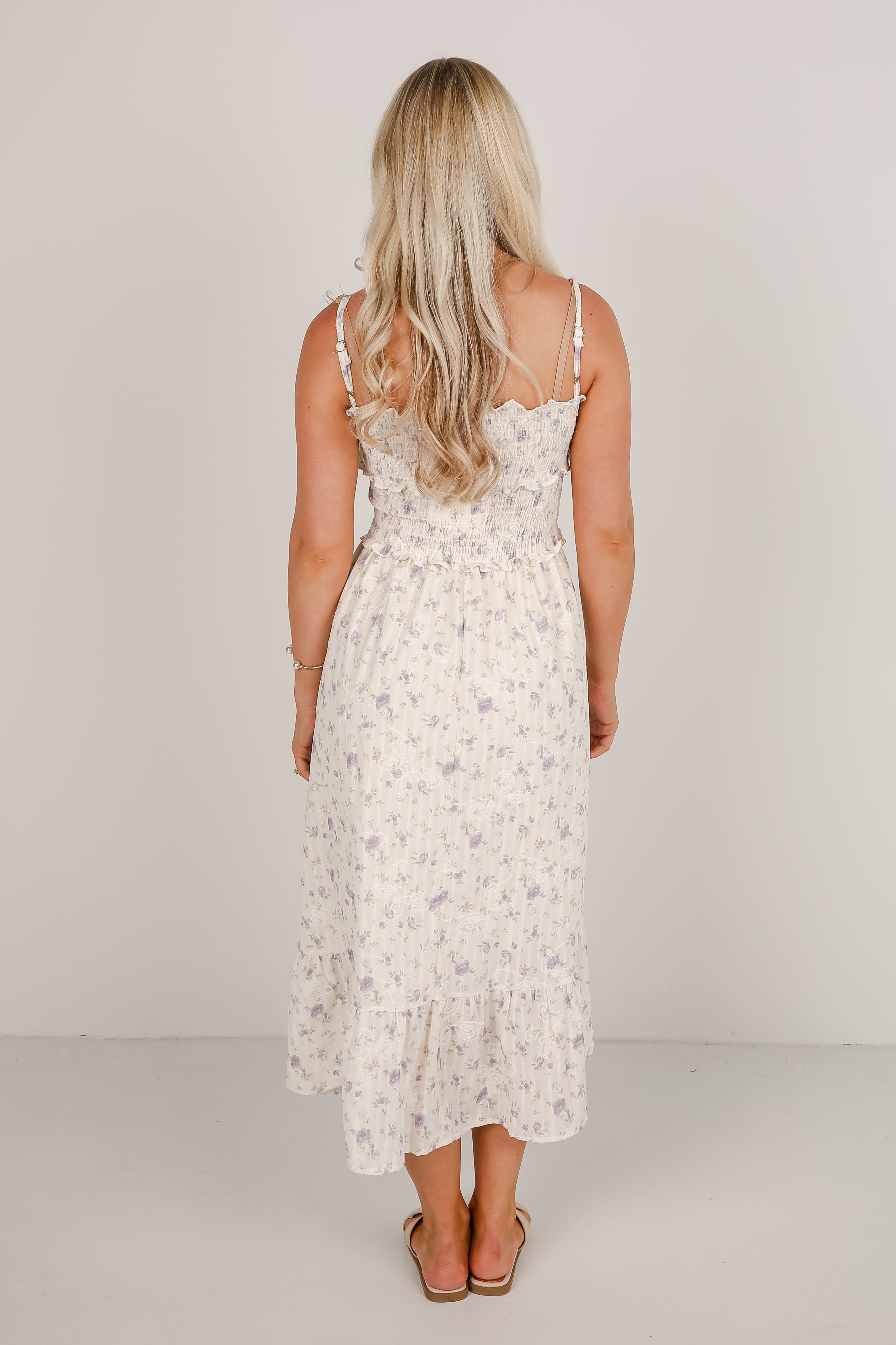 Thinking Ahead Ivory Smocked Floral Maxi Dress