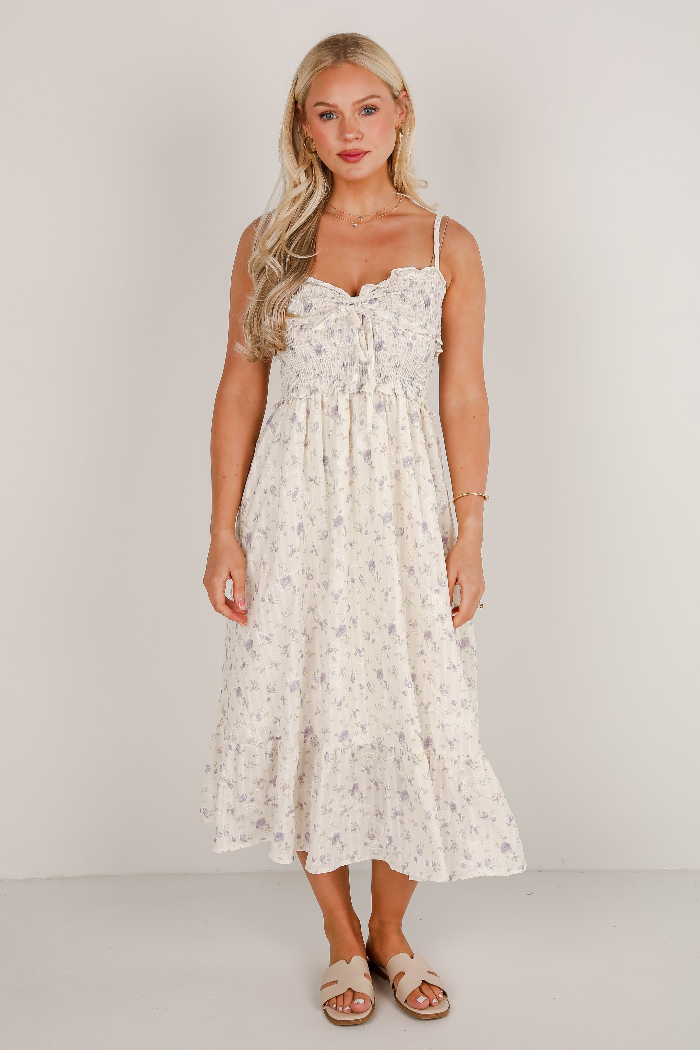 Thinking Ahead Ivory Smocked Floral Maxi Dress