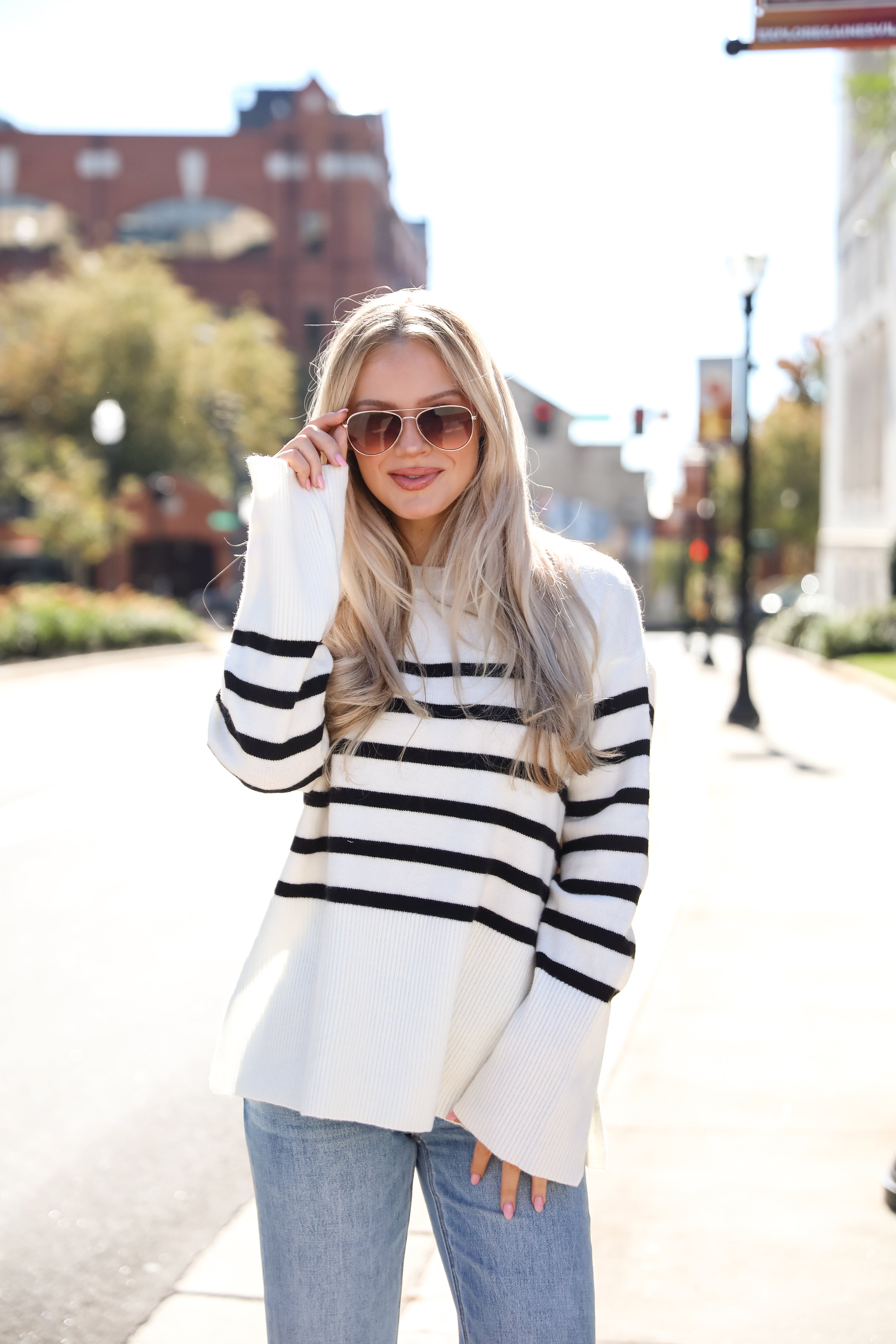 Curated Forecast Ivory Oversized Striped Sweater