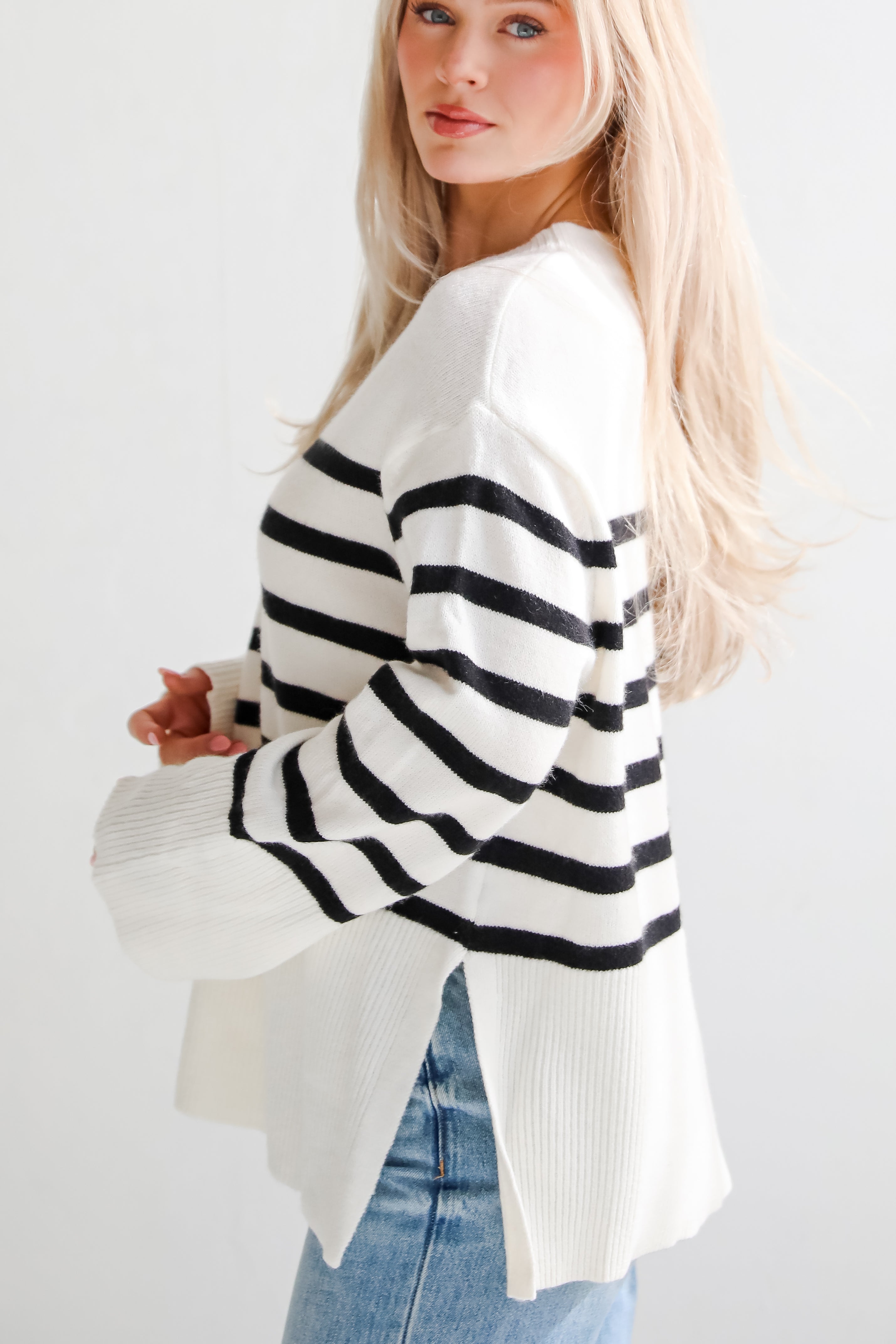 Curated Forecast Ivory Oversized Striped Sweater