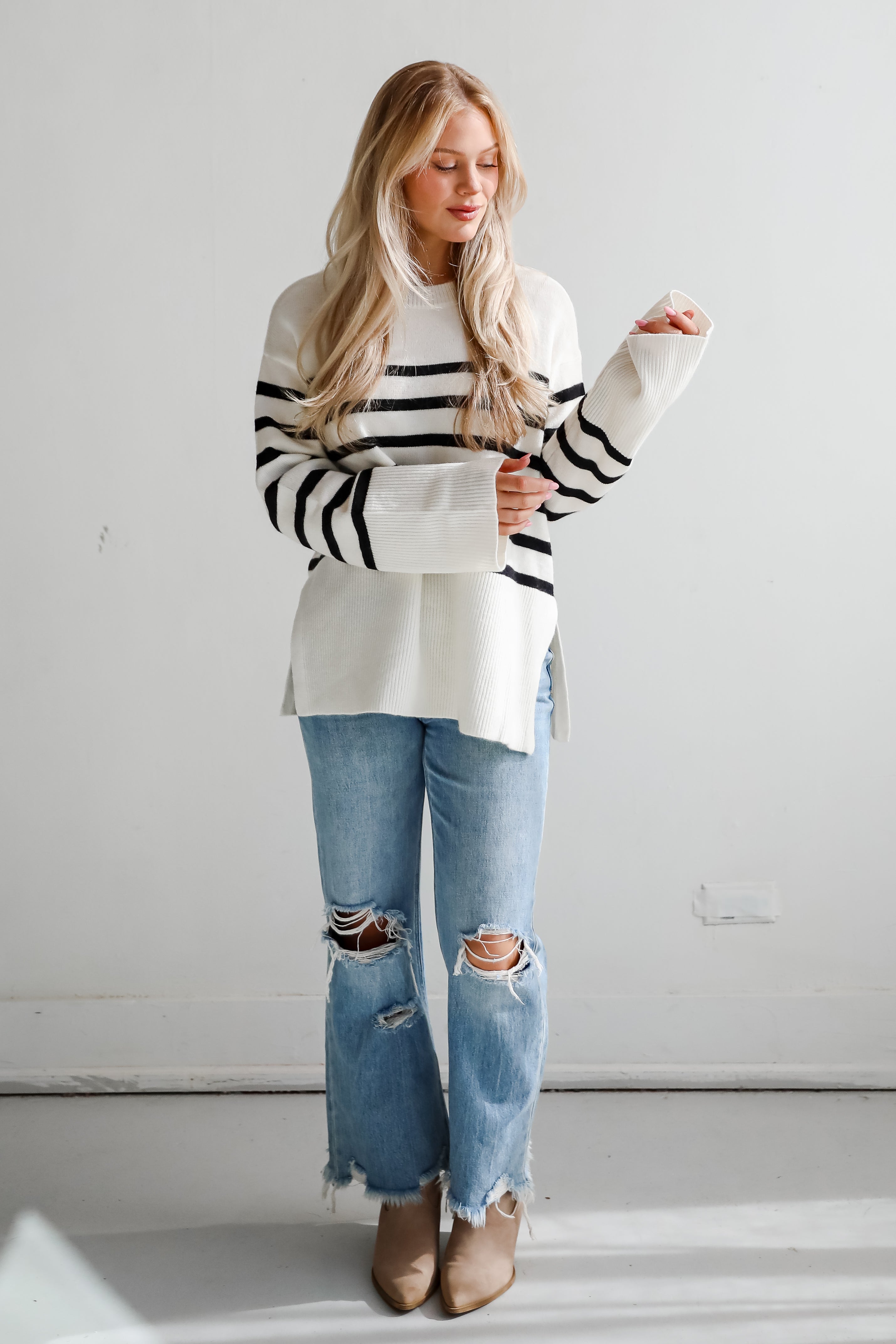 Curated Forecast Ivory Oversized Striped Sweater