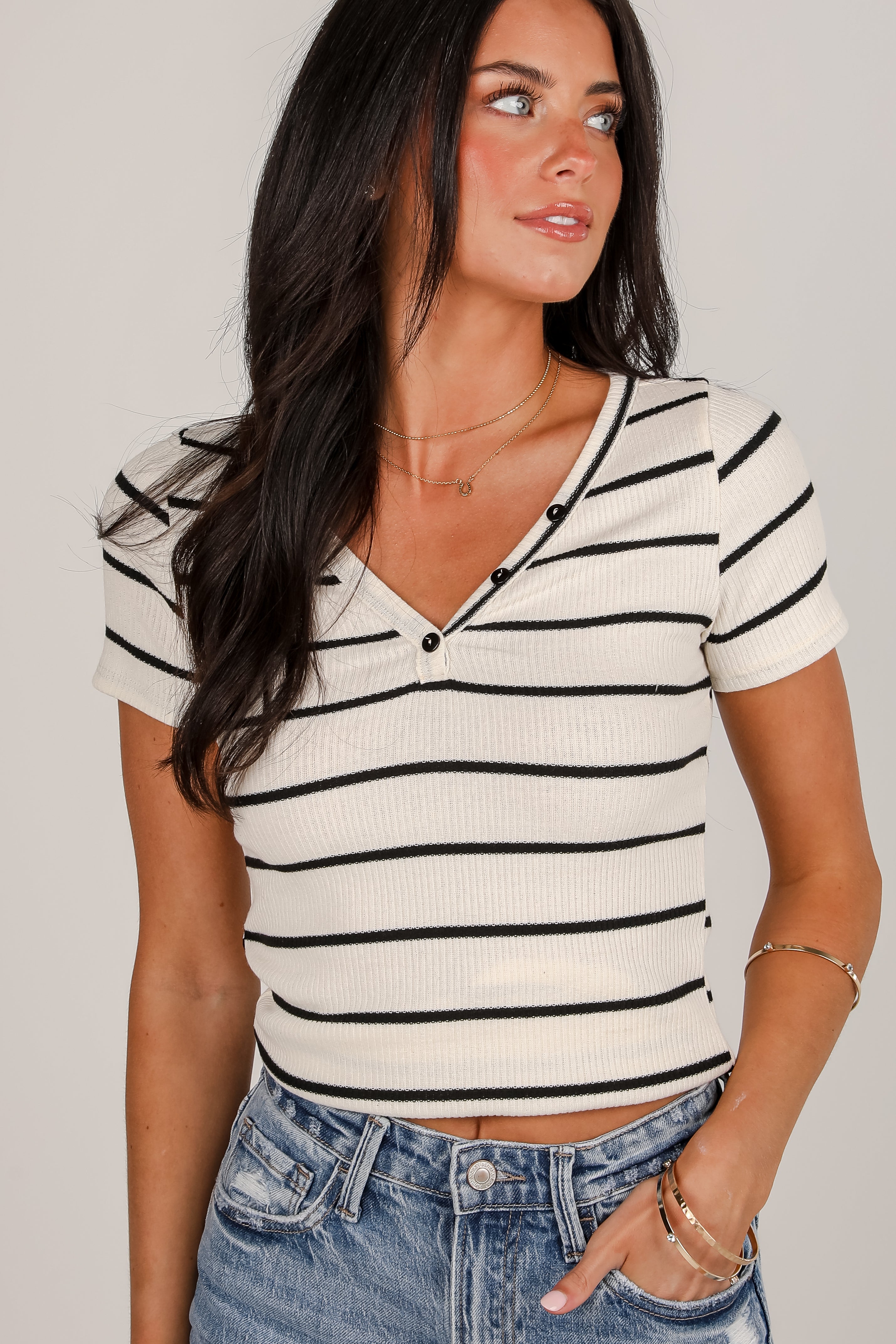 Better Days Ivory Striped Ribbed Top