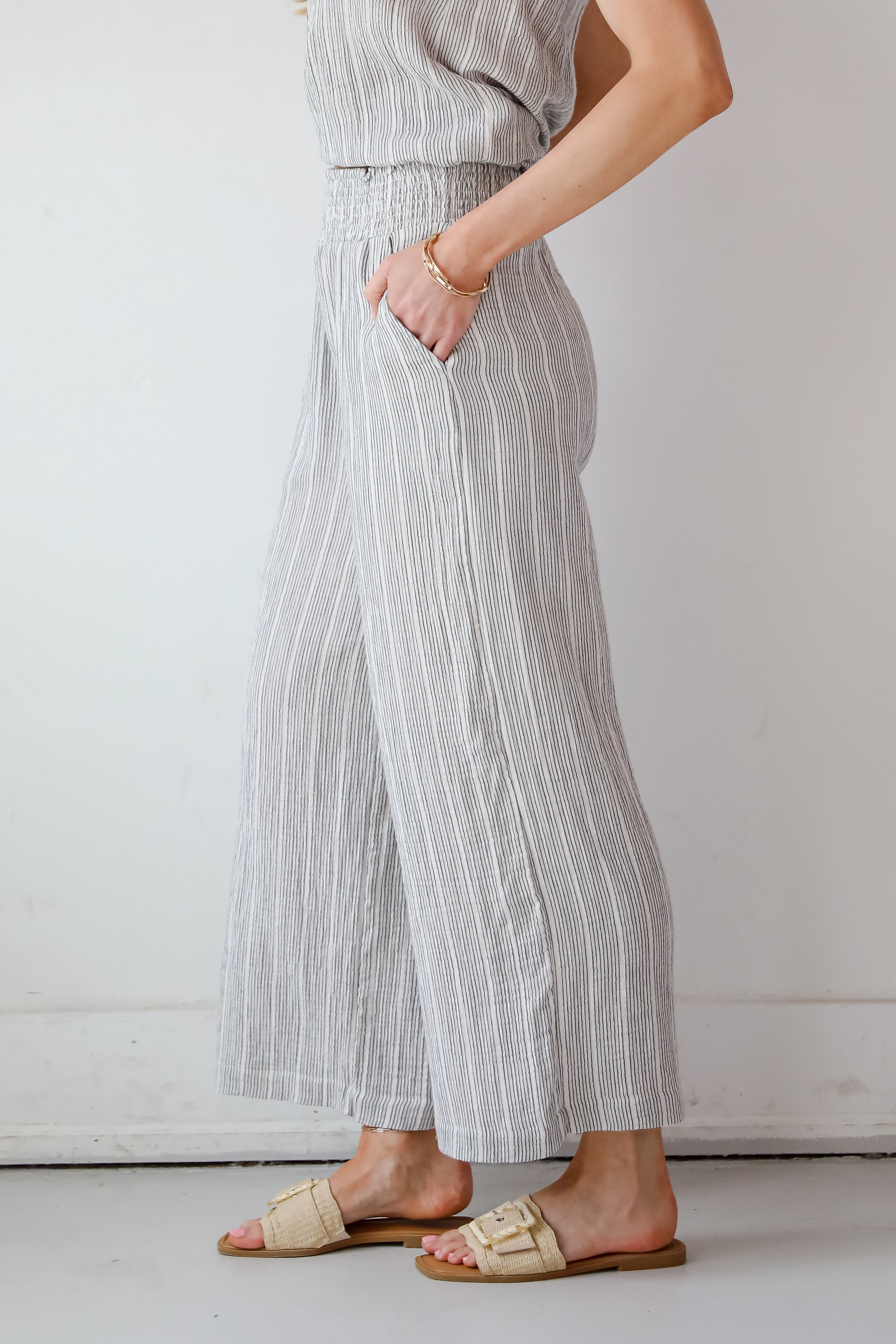 Ideal Breeze Ivory Striped Wide Leg Pants