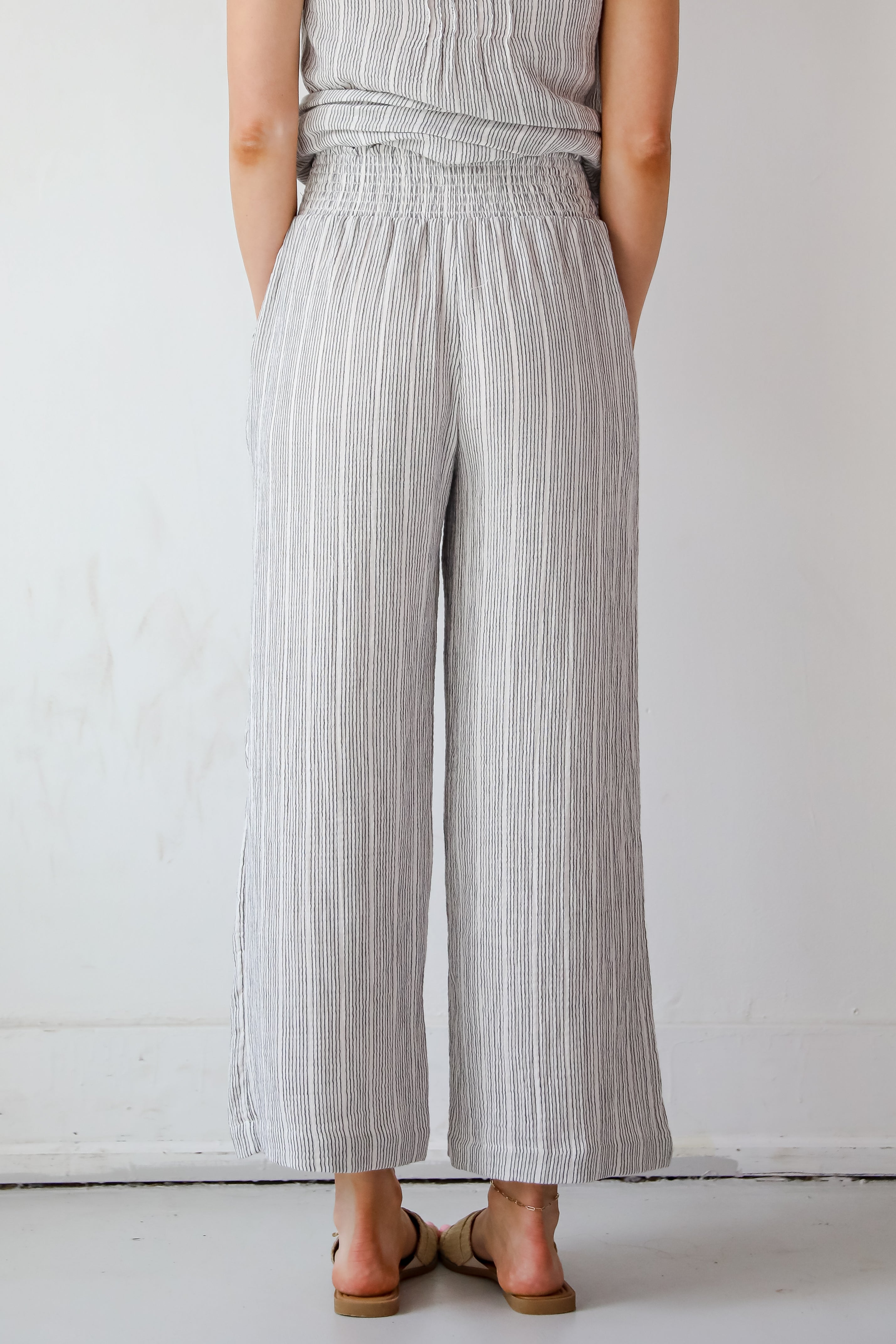 Ideal Breeze Ivory Striped Wide Leg Pants