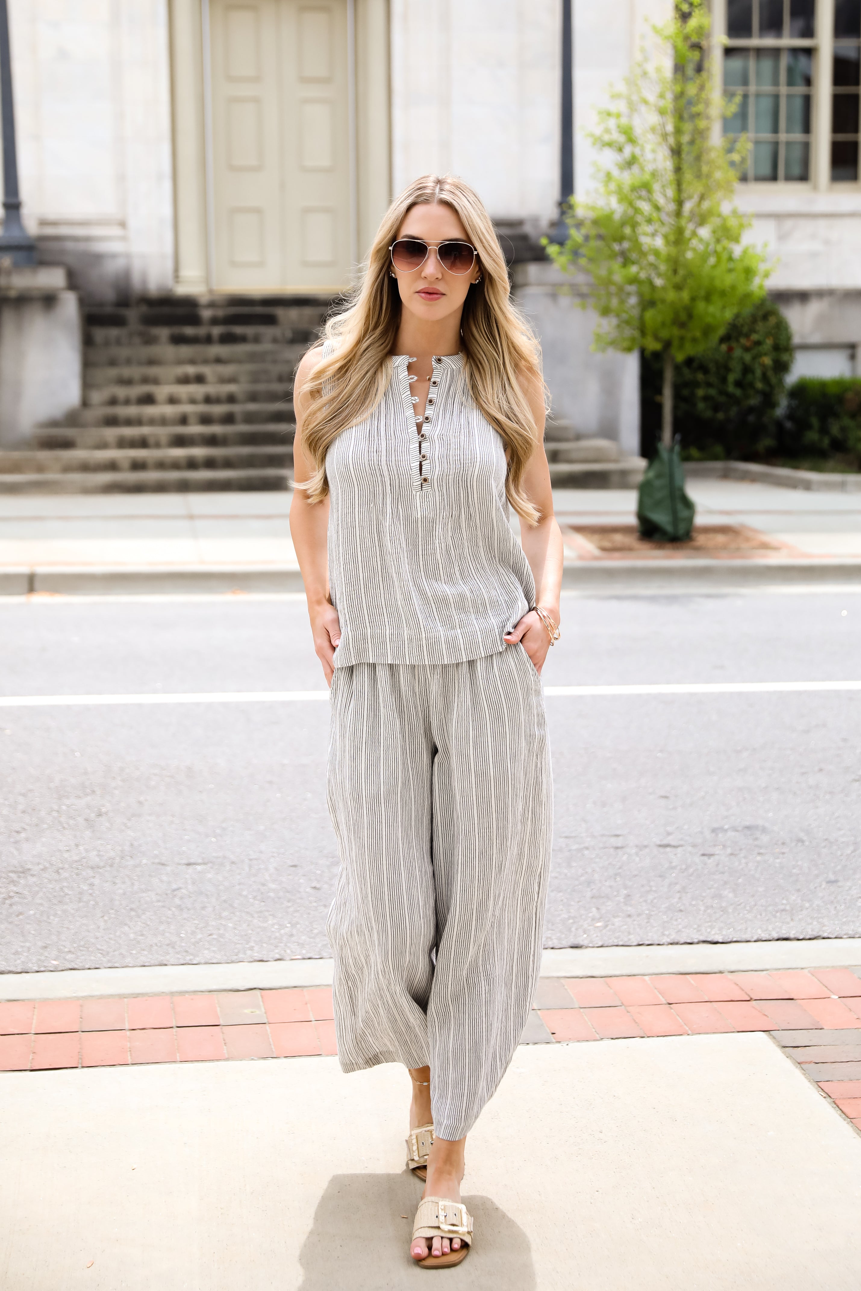 Ideal Breeze Ivory Striped Wide Leg Pants