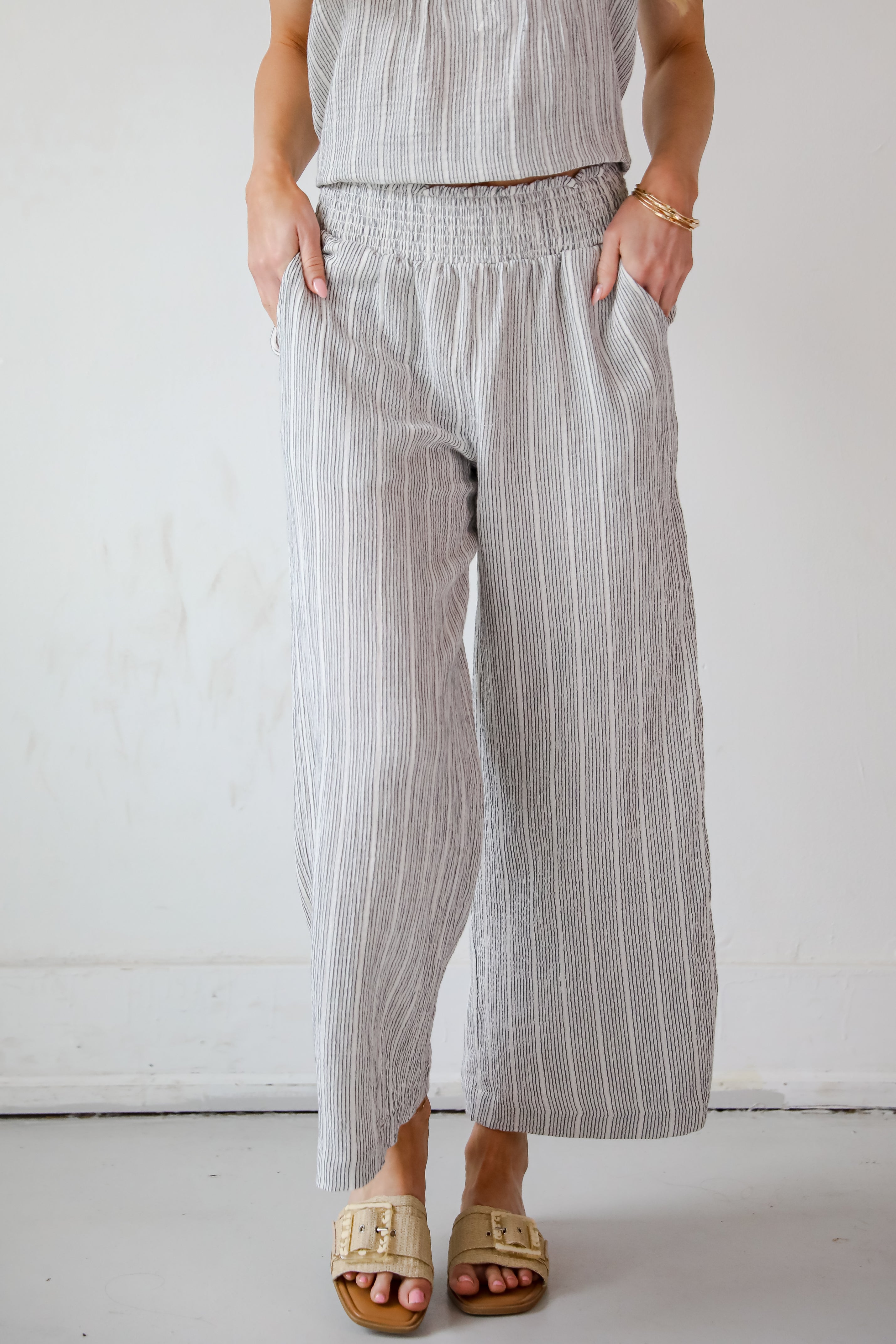 Ideal Breeze Ivory Striped Wide Leg Pants
